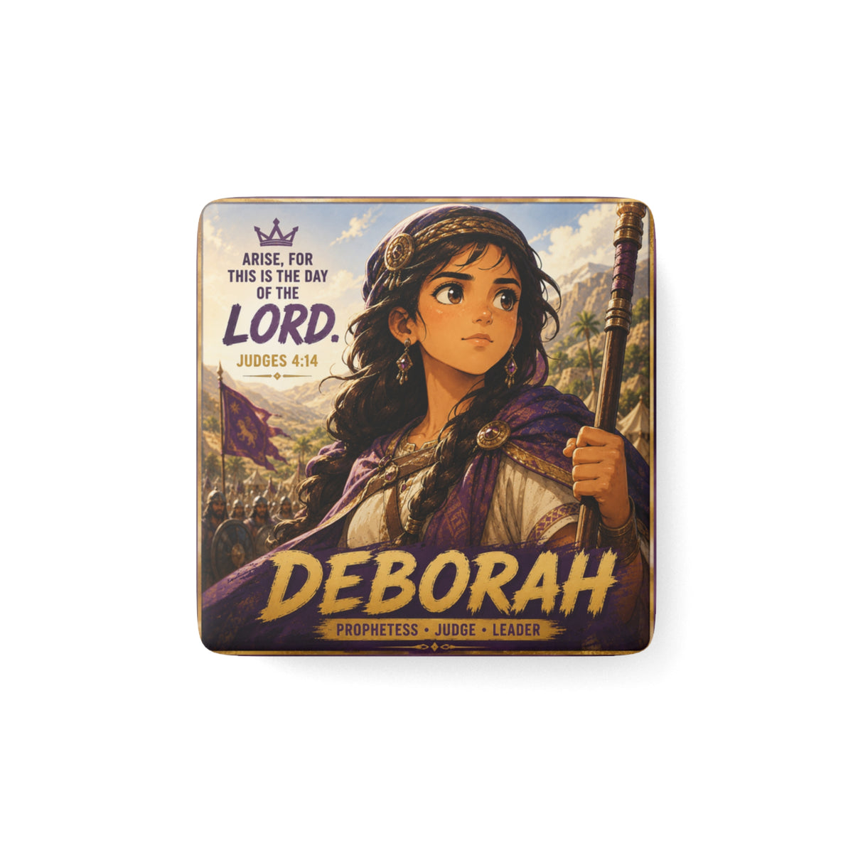 Deborah Bible Character Porcelain Magnet — "Arise, For This Is The Day of the Lord" (Judges 4:14)