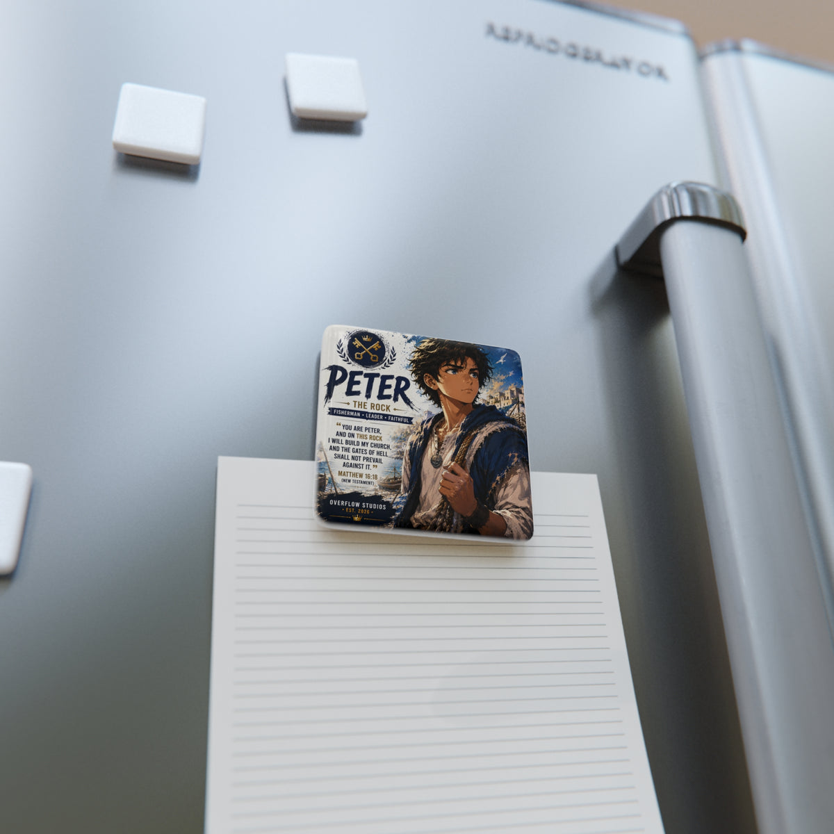 Peter 'The Rock' Porcelain Square Magnet — Matthew 16:18 Christian Anime-Inspired Faith Gift