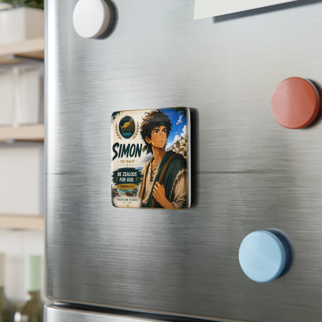 Simon Porcelain Square Magnet — "Be Zealous for God" Christian Faith Magnet (Romans 12:11)