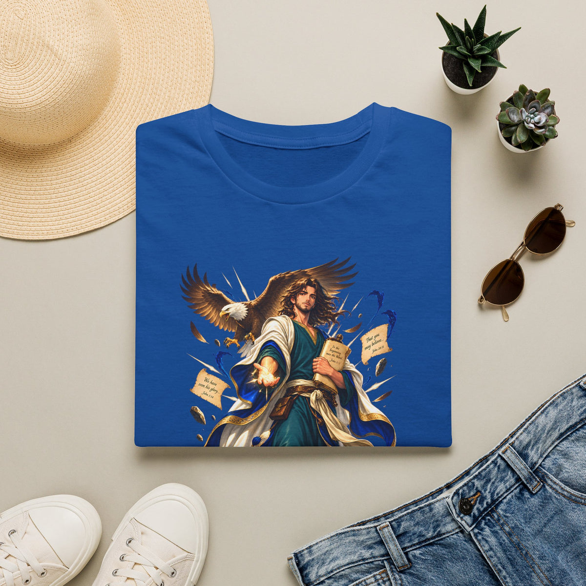 John T-Shirt — Inspirational Archangel Design with Eagle & Scrolls