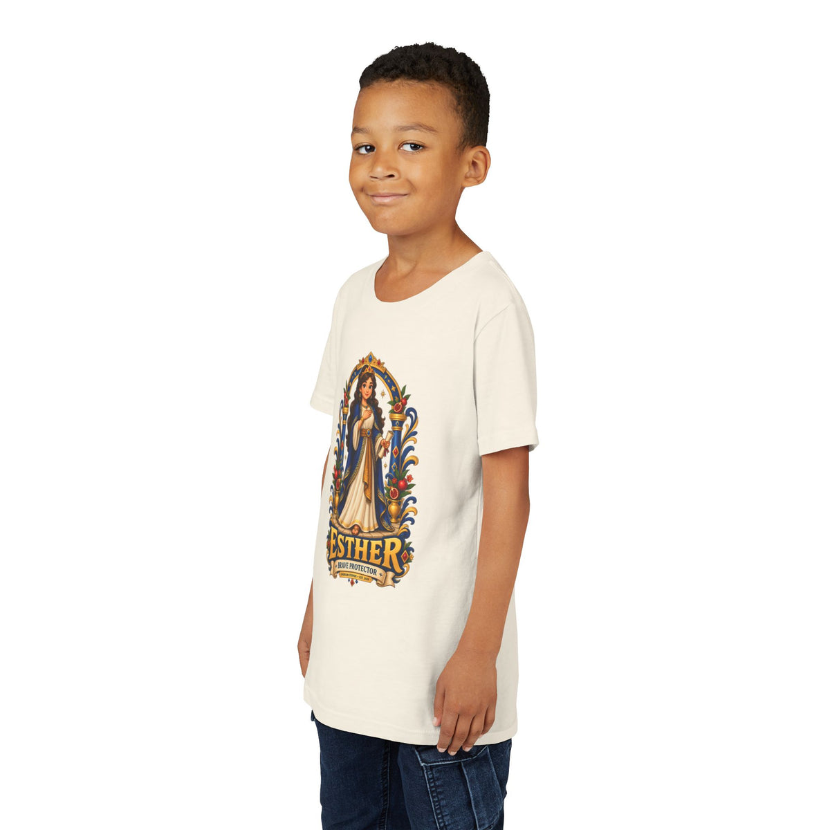 Youth Tee — "Esther" Illustrated Biblical Princess Graphic Shirt