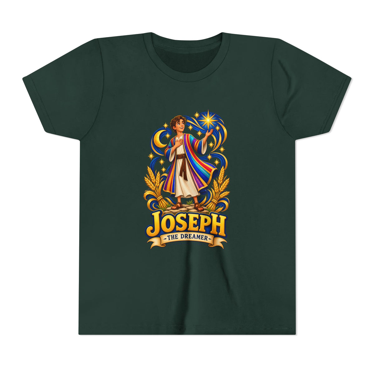 Joseph the Dreamer Youth T‑Shirt — Colorful Biblical Coat Design