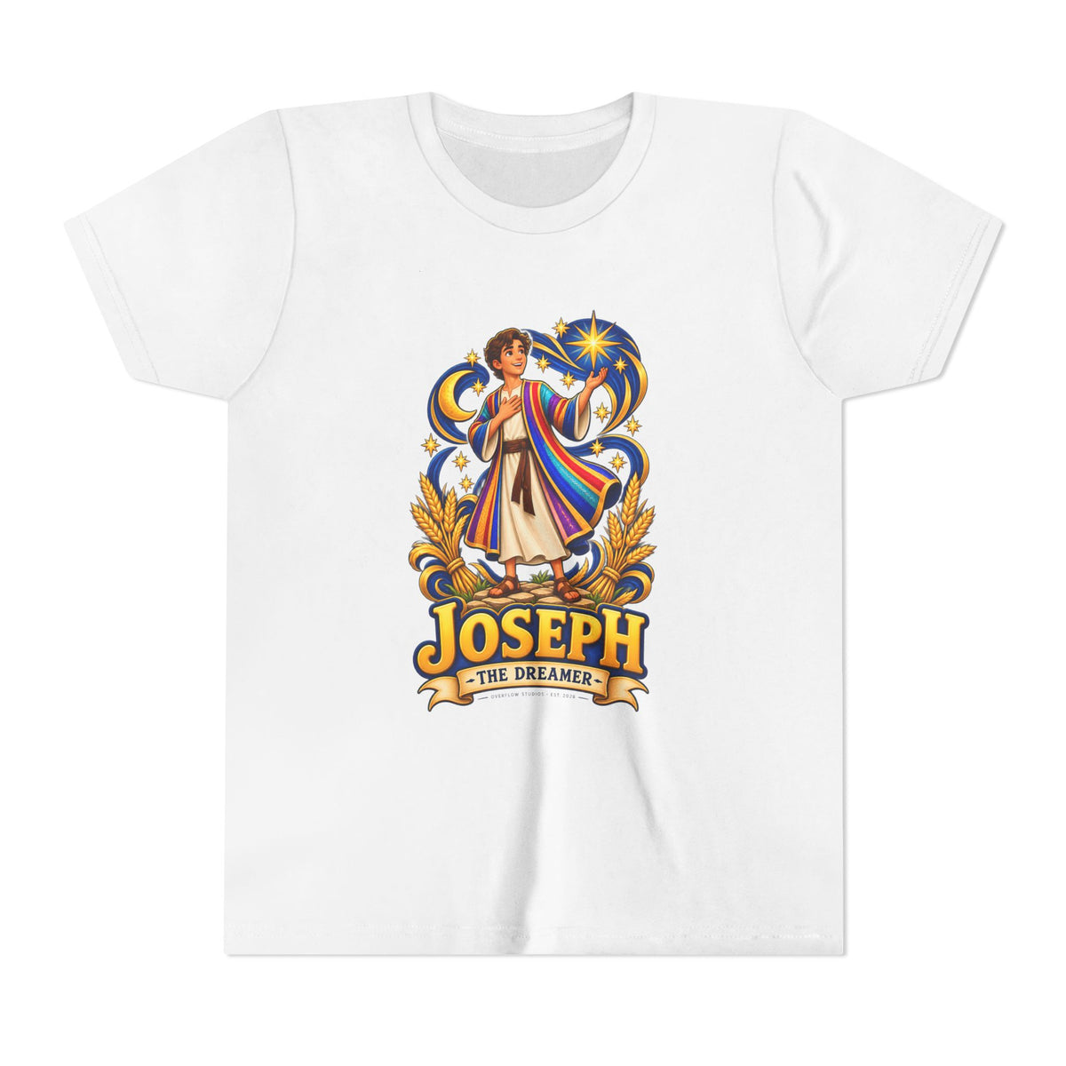 Joseph the Dreamer Youth T‑Shirt — Colorful Biblical Coat Design