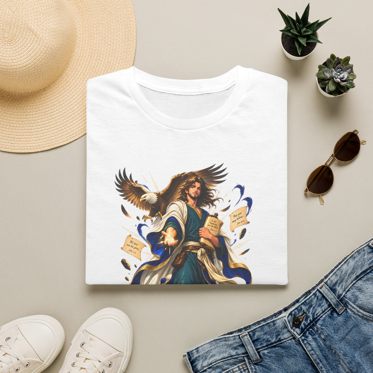 John T-Shirt — Inspirational Archangel Design with Eagle & Scrolls
