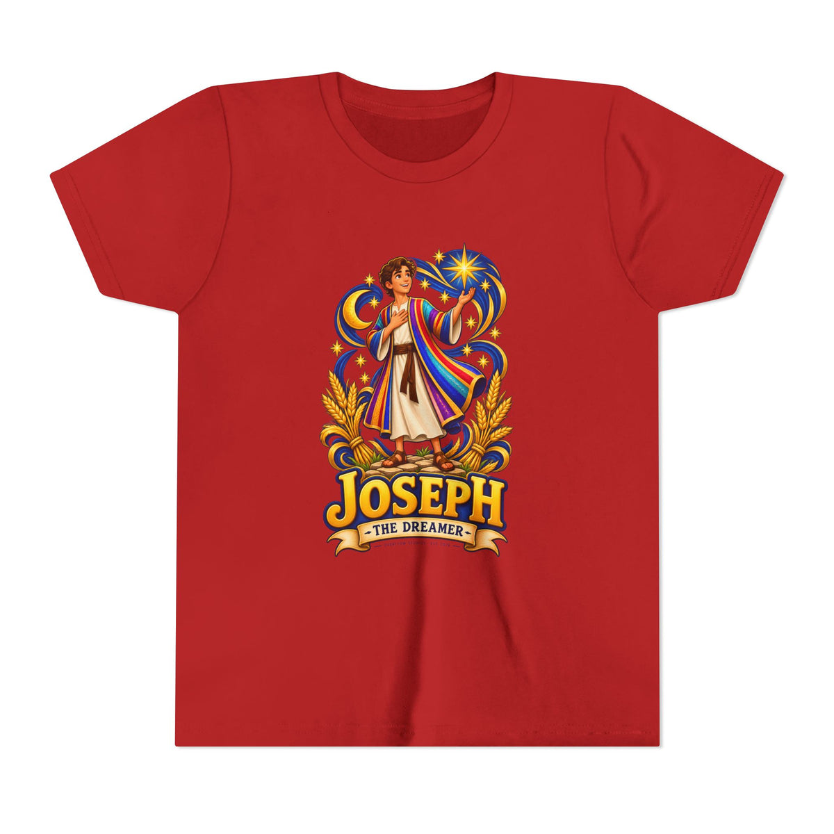 Joseph the Dreamer Youth T‑Shirt — Colorful Biblical Coat Design