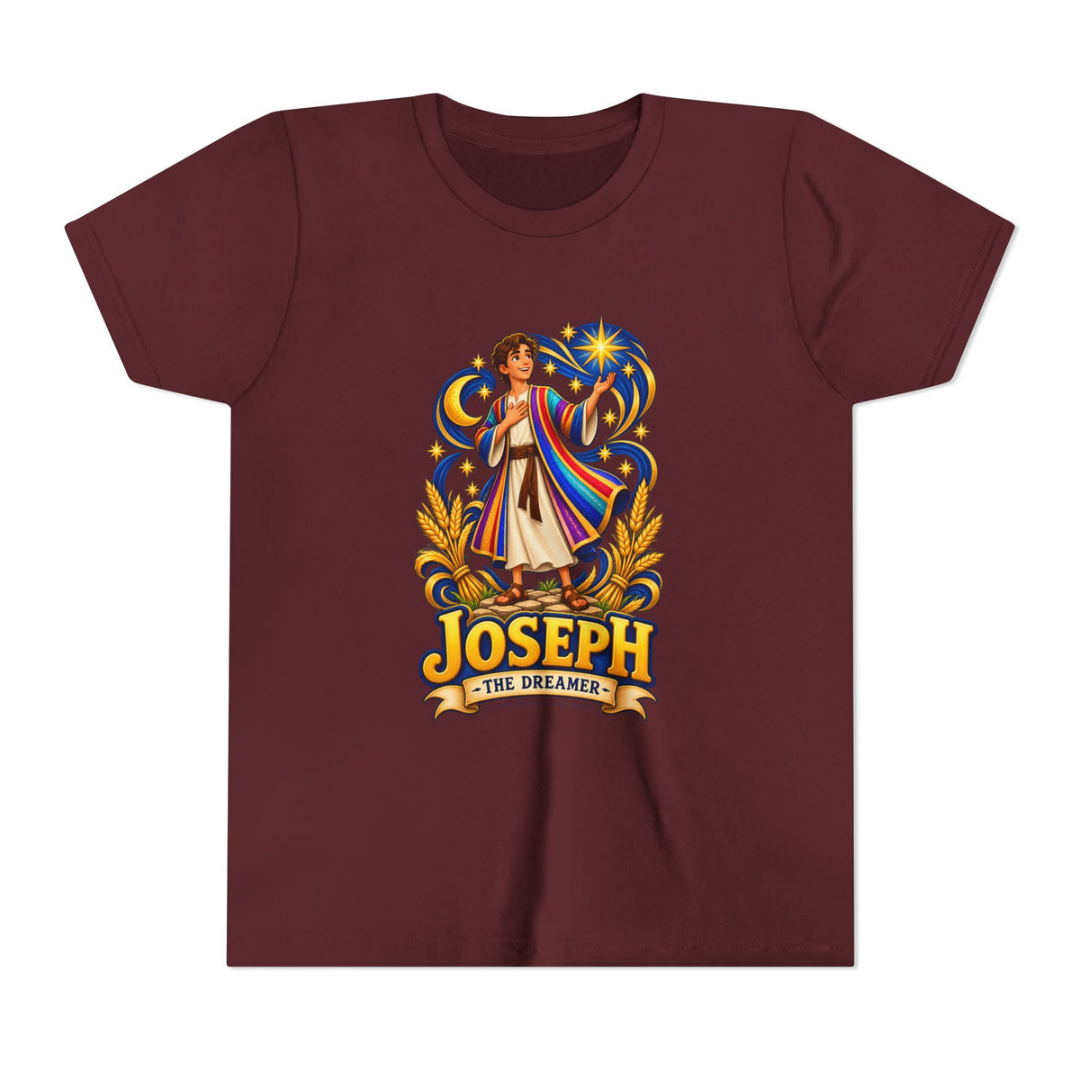 Joseph the Dreamer Youth T‑Shirt — Colorful Biblical Coat Design