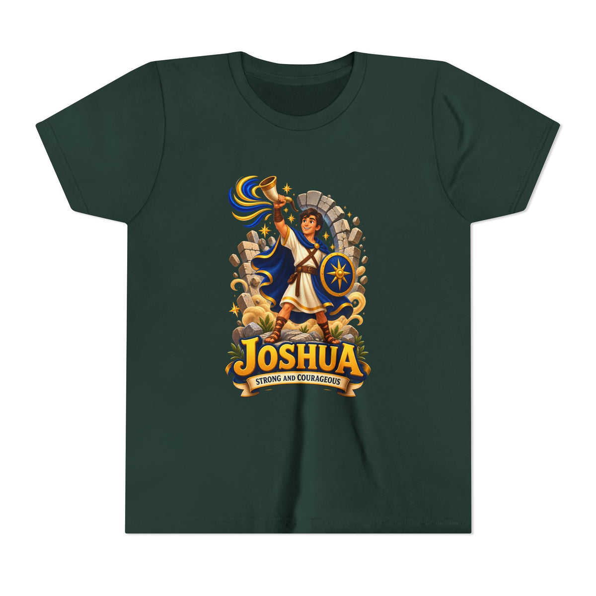 Joshua Kids T‑Shirt — ‘Strong and Courageous’ Biblical Warrior Youth Tee