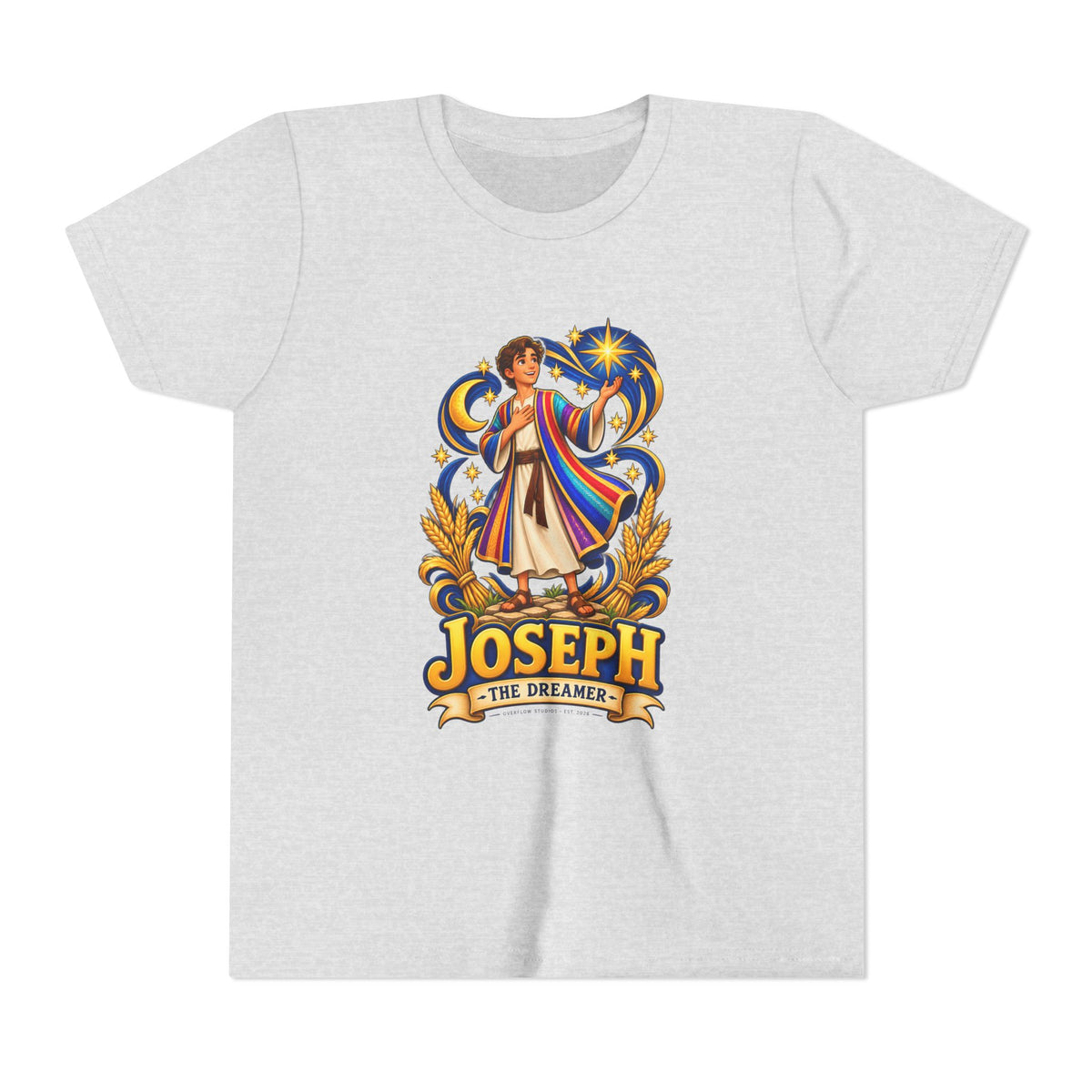 Joseph the Dreamer Youth T‑Shirt — Colorful Biblical Coat Design