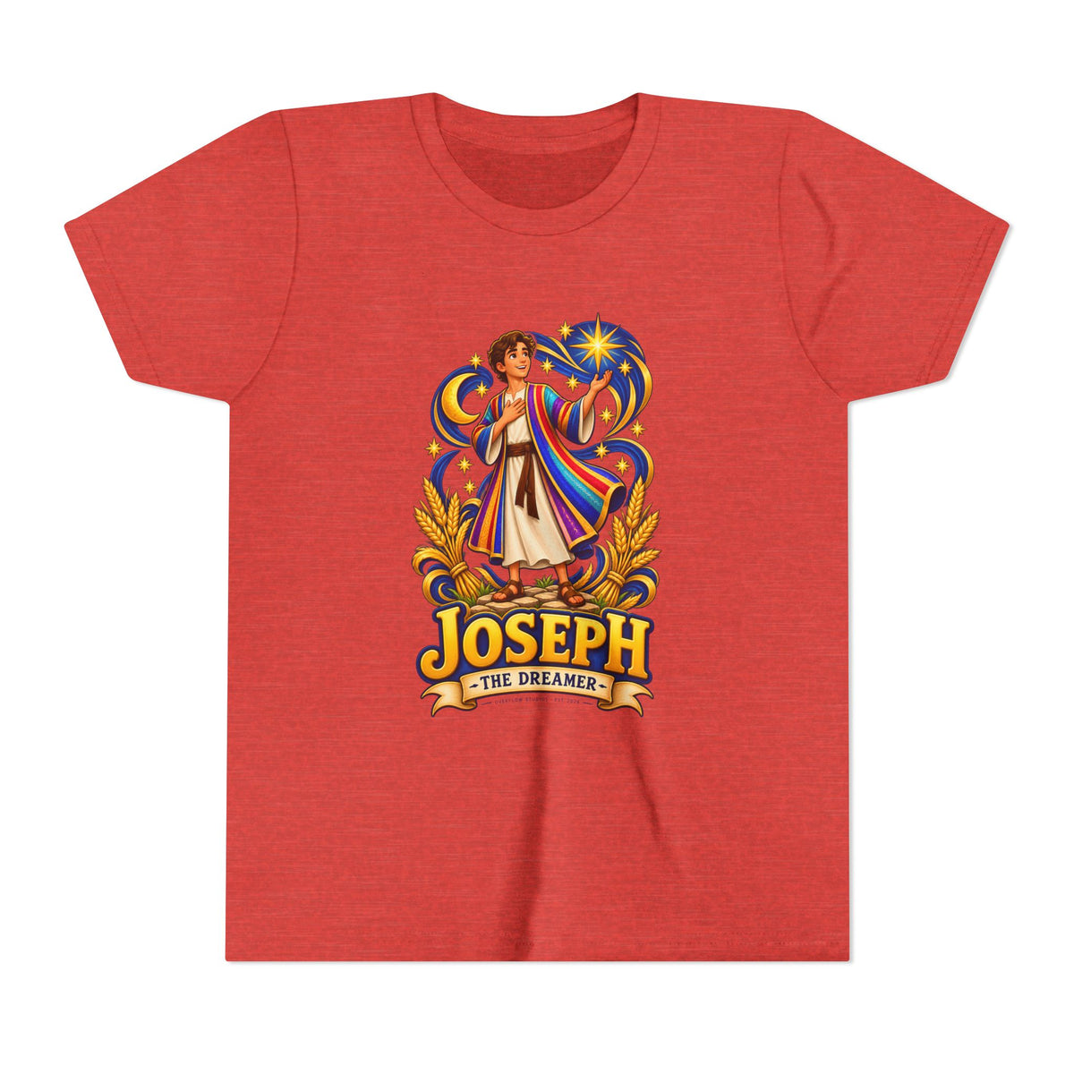 Joseph the Dreamer Youth T‑Shirt — Colorful Biblical Coat Design