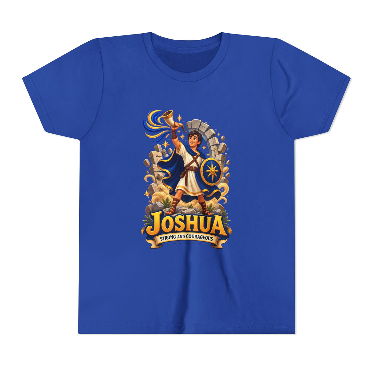 Joshua Kids T‑Shirt — ‘Strong and Courageous’ Biblical Warrior Youth Tee
