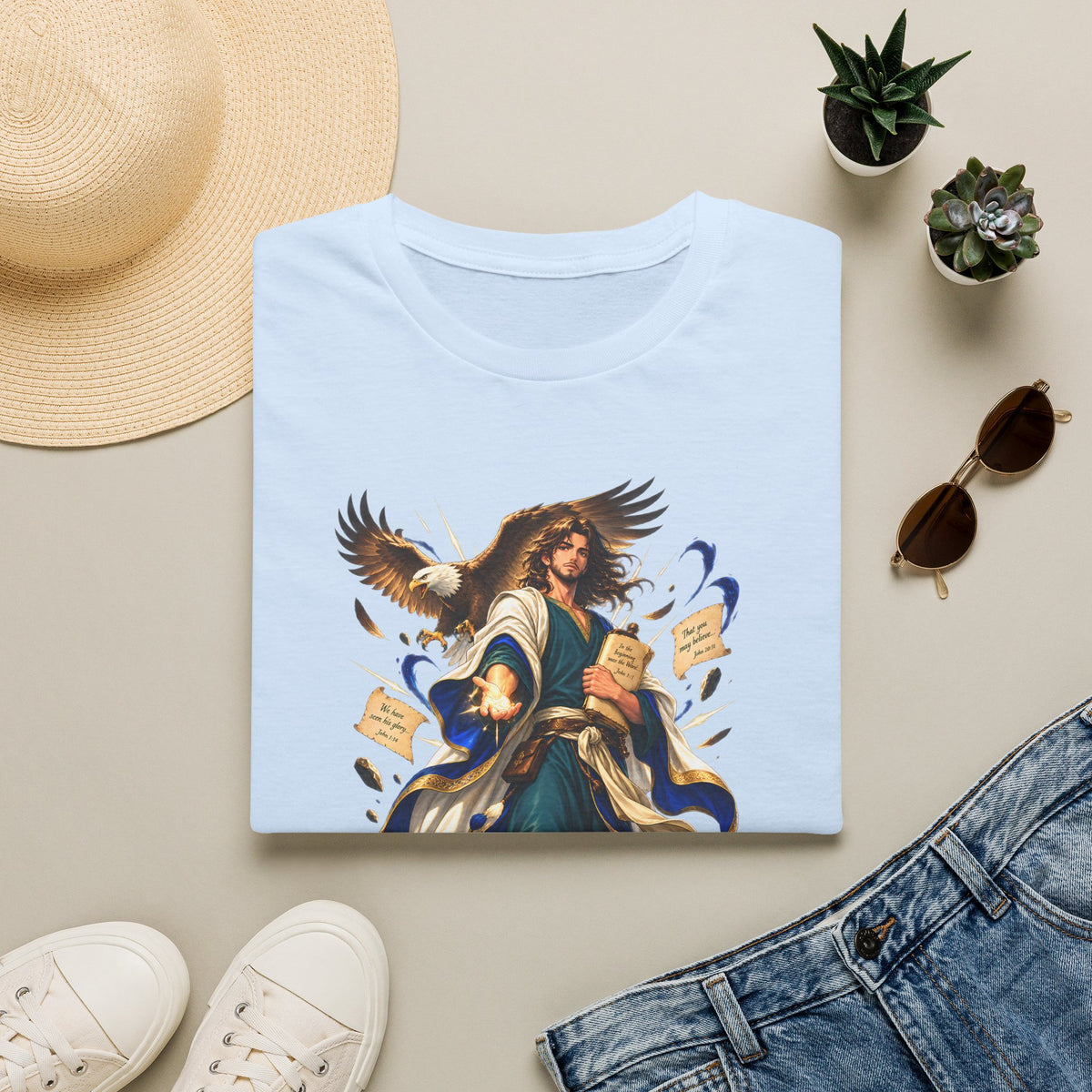 John T-Shirt — Inspirational Archangel Design with Eagle & Scrolls