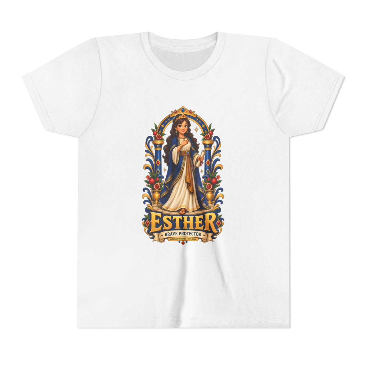Youth Tee — "Esther" Illustrated Biblical Princess Graphic Shirt