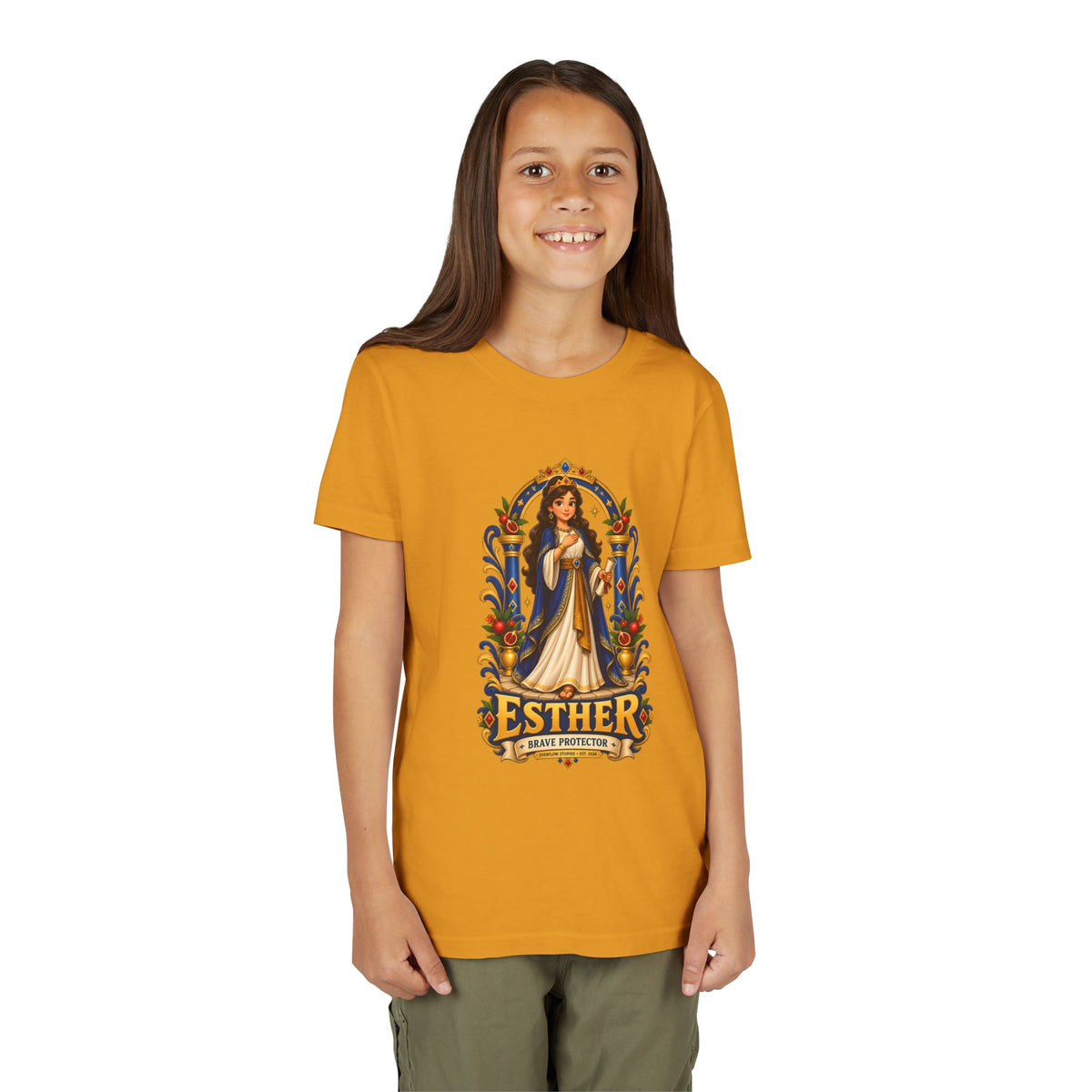 Youth Tee — "Esther" Illustrated Biblical Princess Graphic Shirt