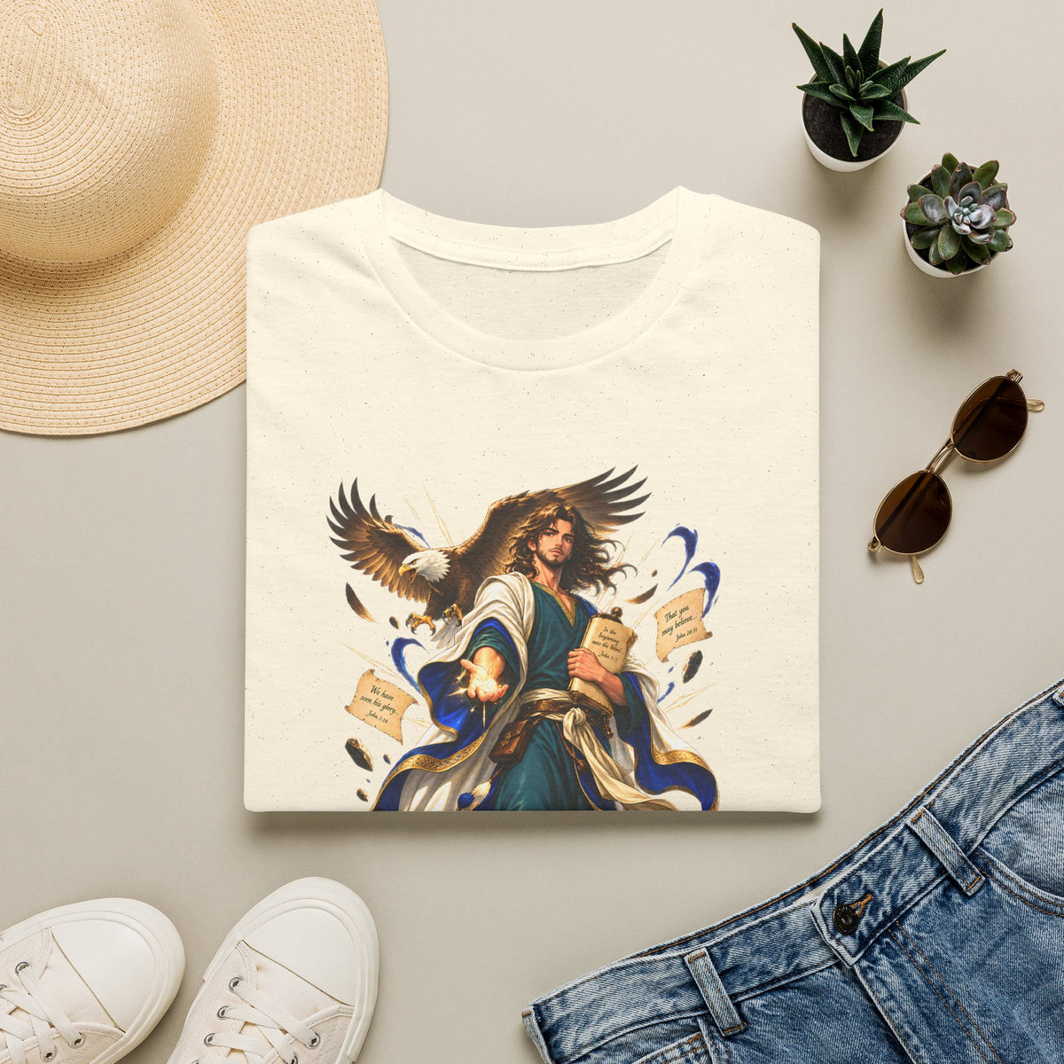 John T-Shirt — Inspirational Archangel Design with Eagle & Scrolls