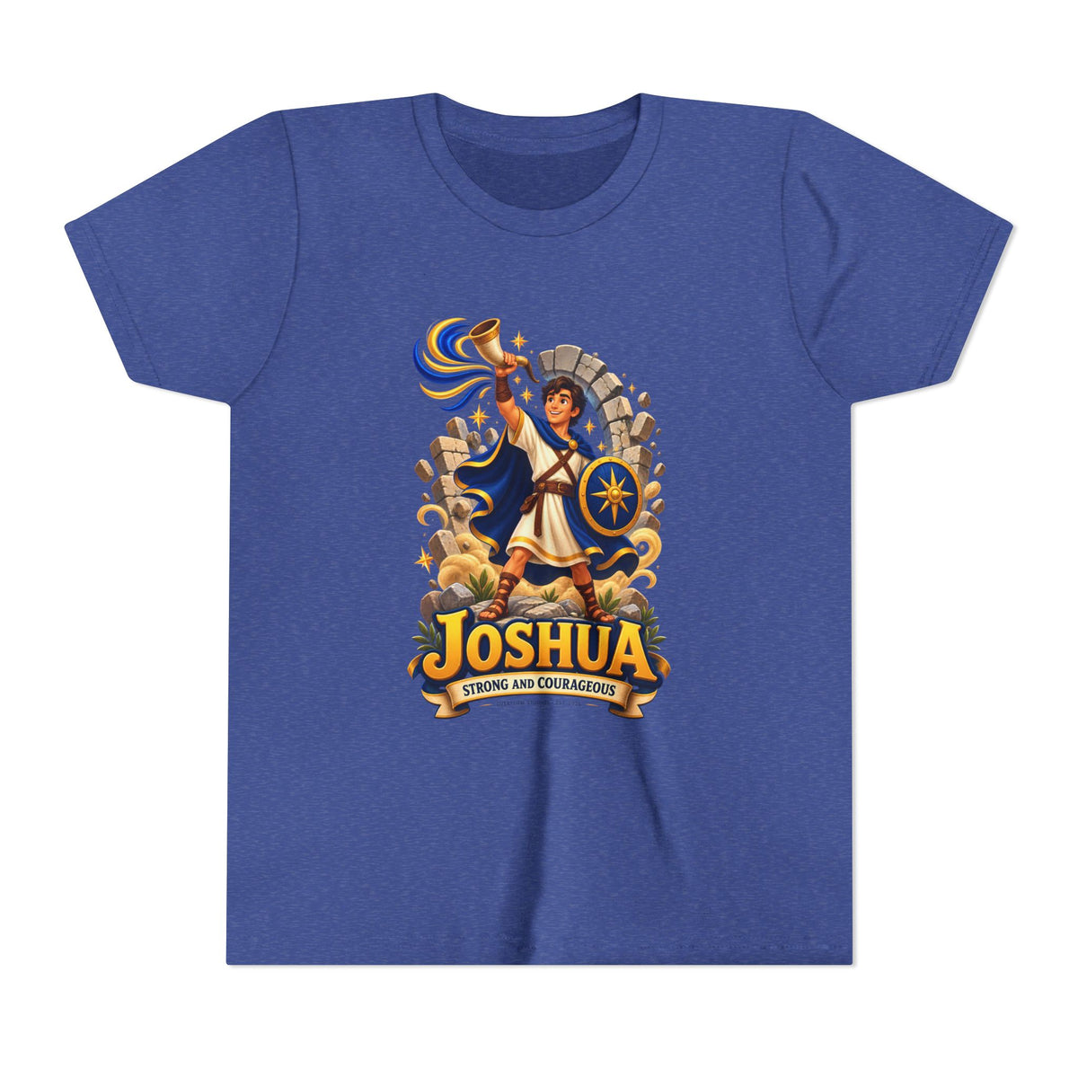Joshua Kids T‑Shirt — ‘Strong and Courageous’ Biblical Warrior Youth Tee