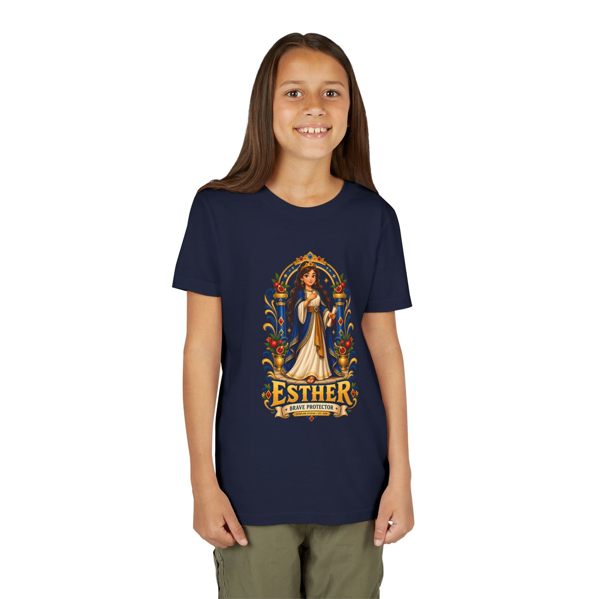 Youth Tee — "Esther" Illustrated Biblical Princess Graphic Shirt