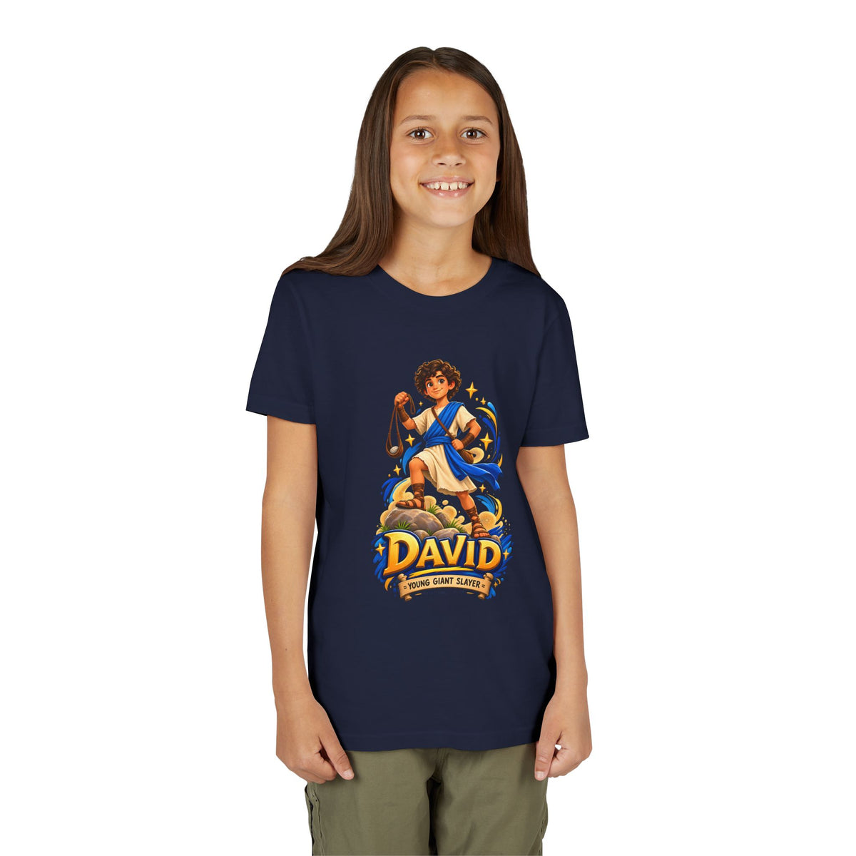 Youth Tee — “David” Biblical Kids Shirt (Courageous Little Hero)
