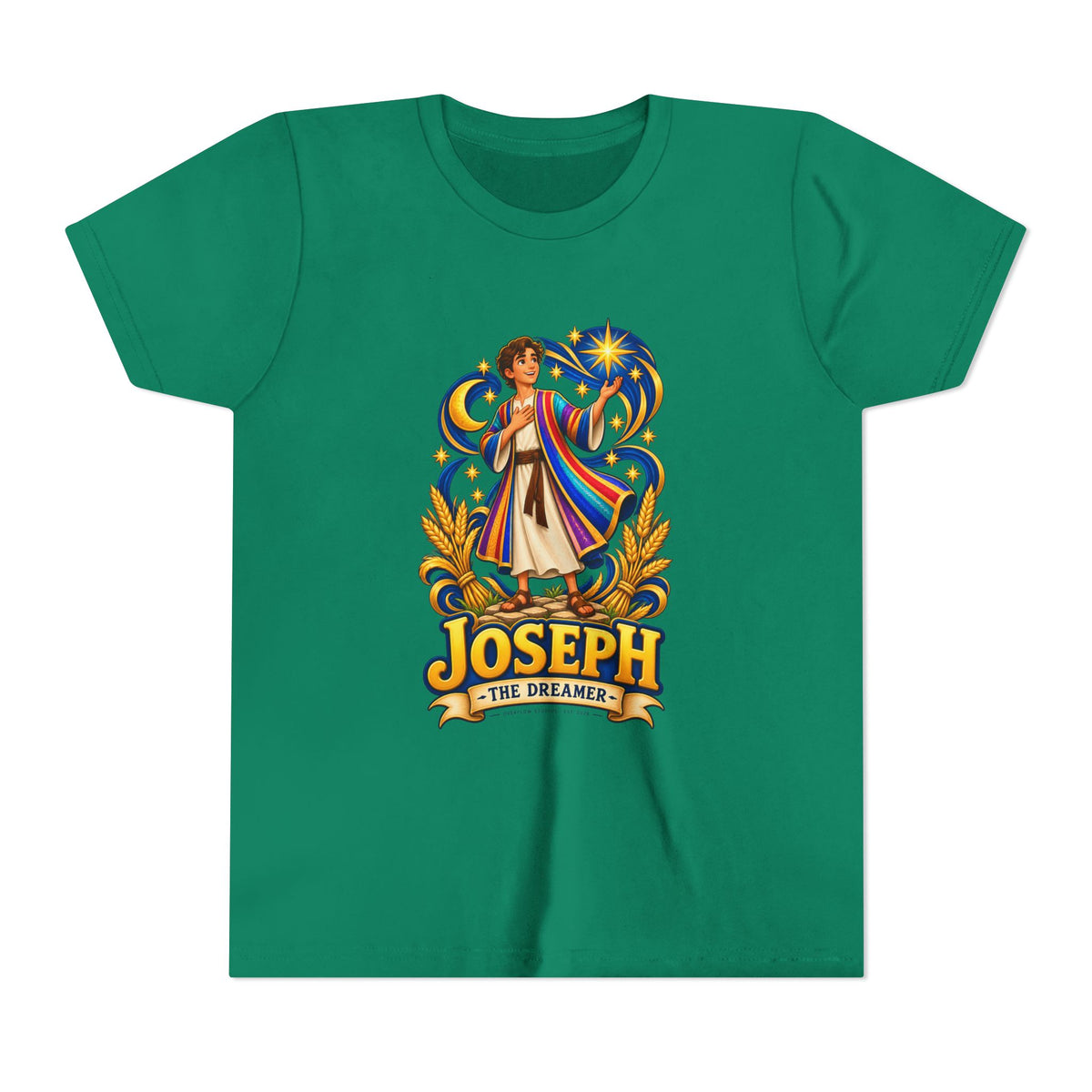 Joseph the Dreamer Youth T‑Shirt — Colorful Biblical Coat Design