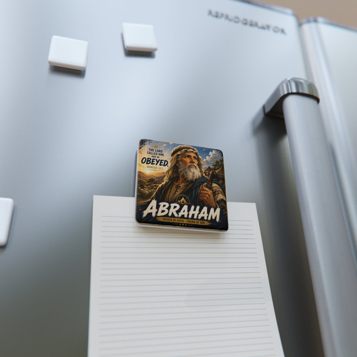 Abraham Porcelain Square Magnet — "The Lord Called Him and He Obeyed" Genesis 12:1 | Inspirational Christian Faith Decor