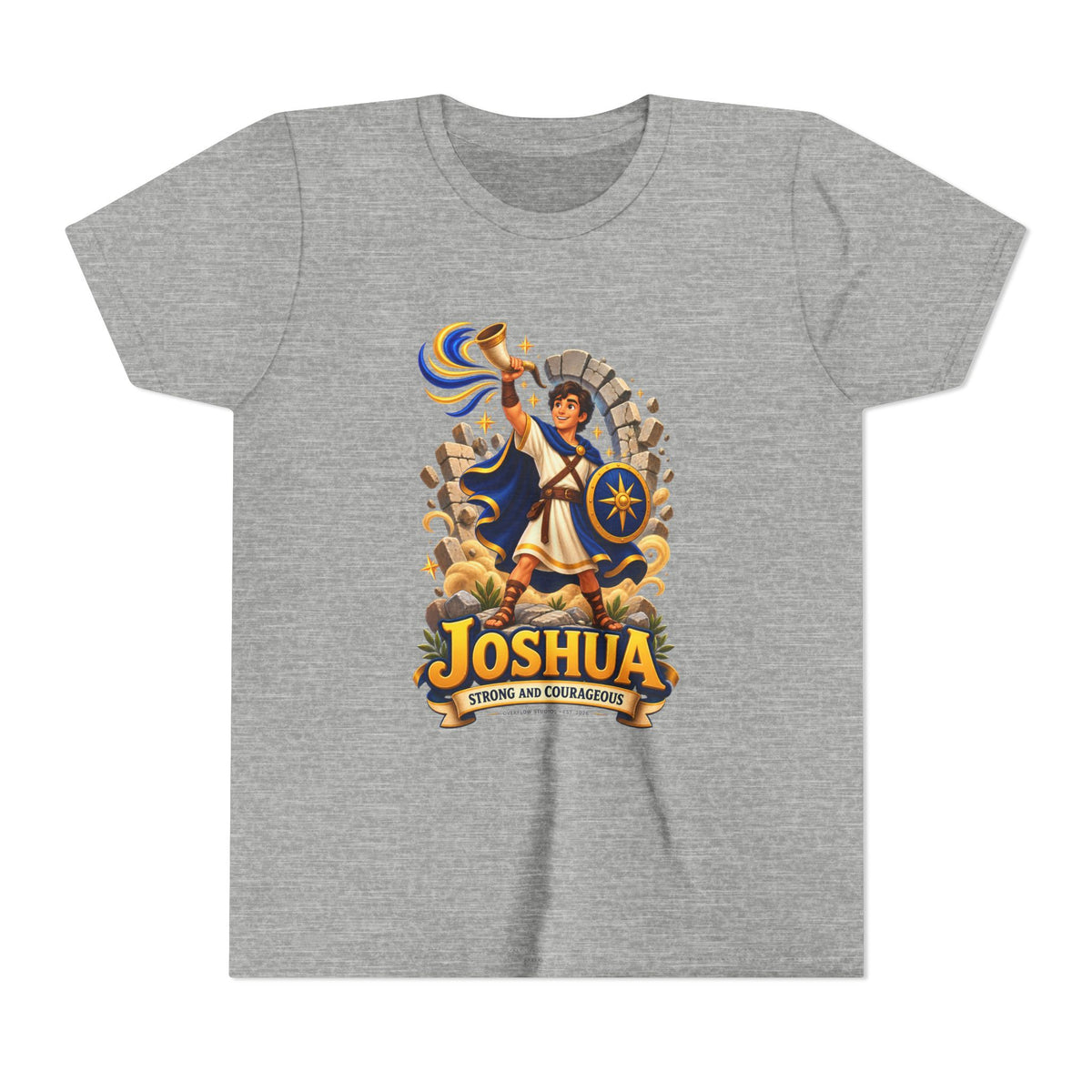 Joshua Kids T‑Shirt — ‘Strong and Courageous’ Biblical Warrior Youth Tee