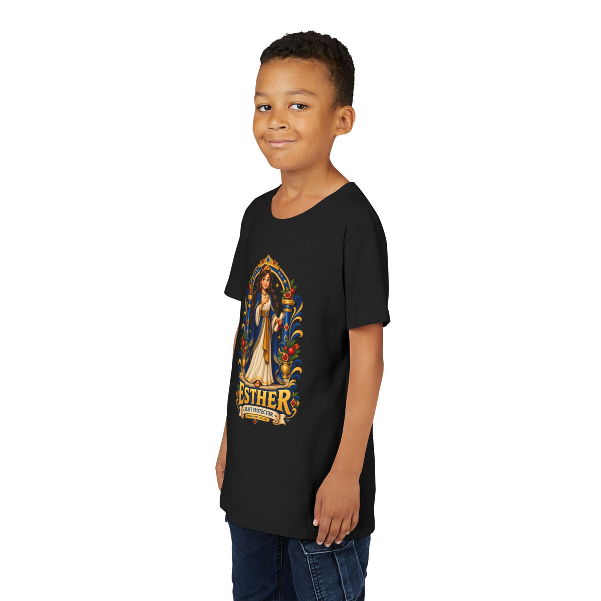 Youth Tee — "Esther" Illustrated Biblical Princess Graphic Shirt