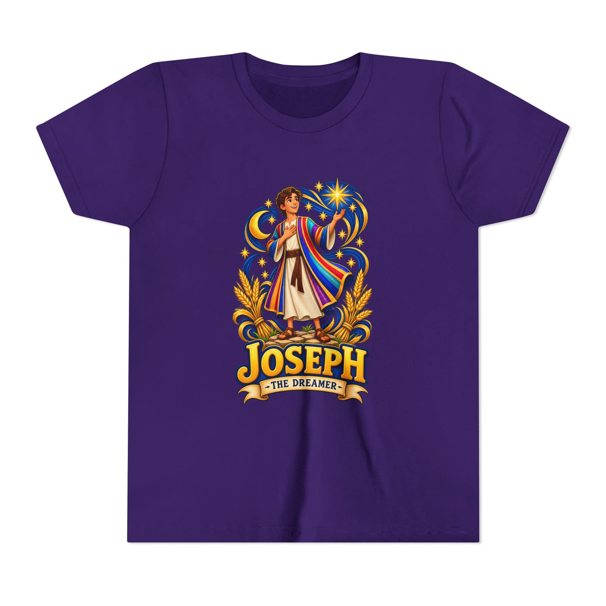 Joseph the Dreamer Youth T‑Shirt — Colorful Biblical Coat Design