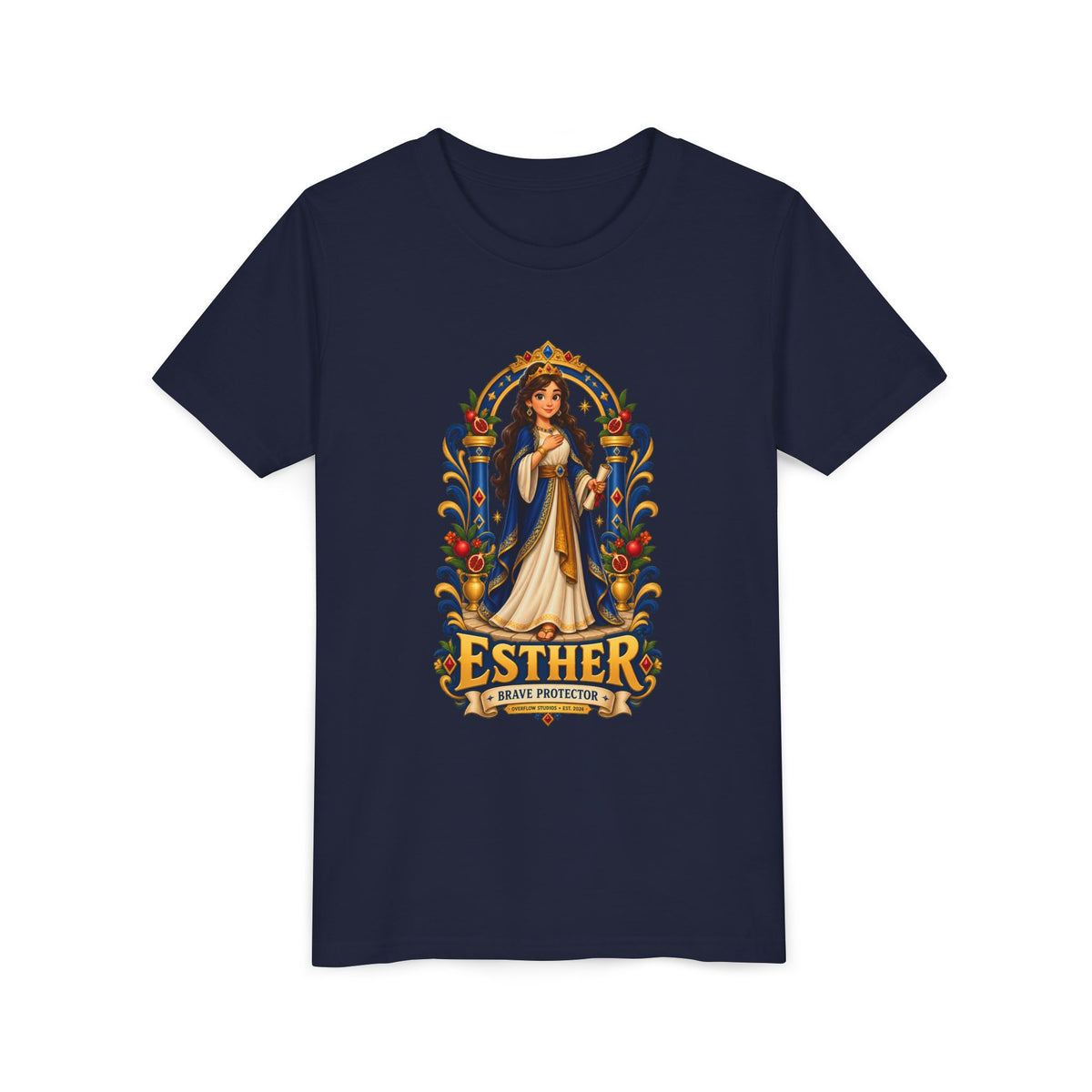 Youth Tee — "Esther" Illustrated Biblical Princess Graphic Shirt