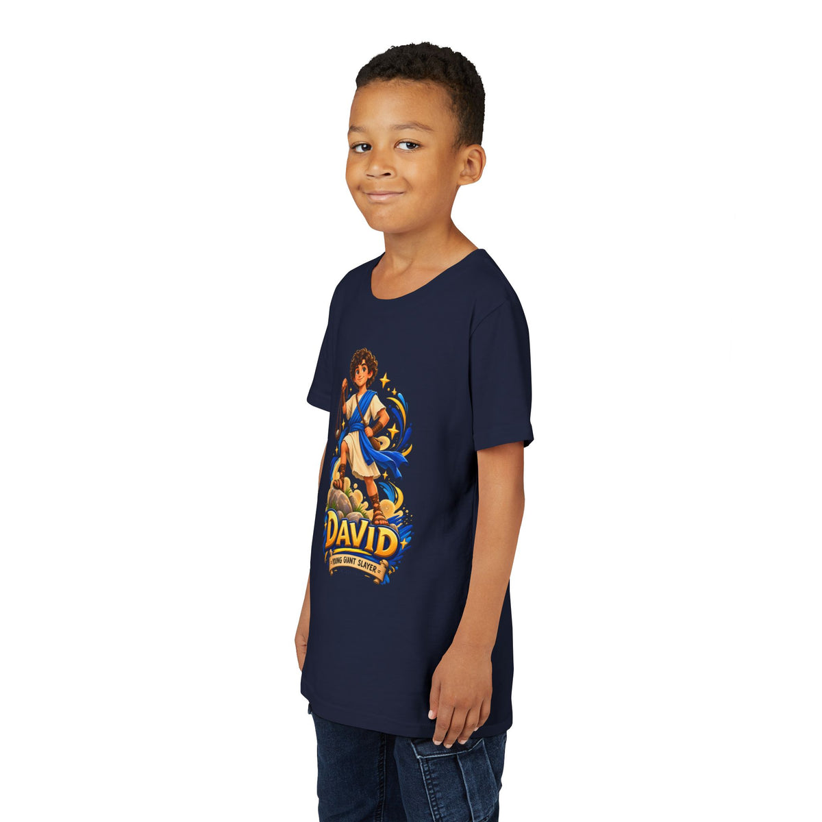 Youth Tee — “David” Biblical Kids Shirt (Courageous Little Hero)