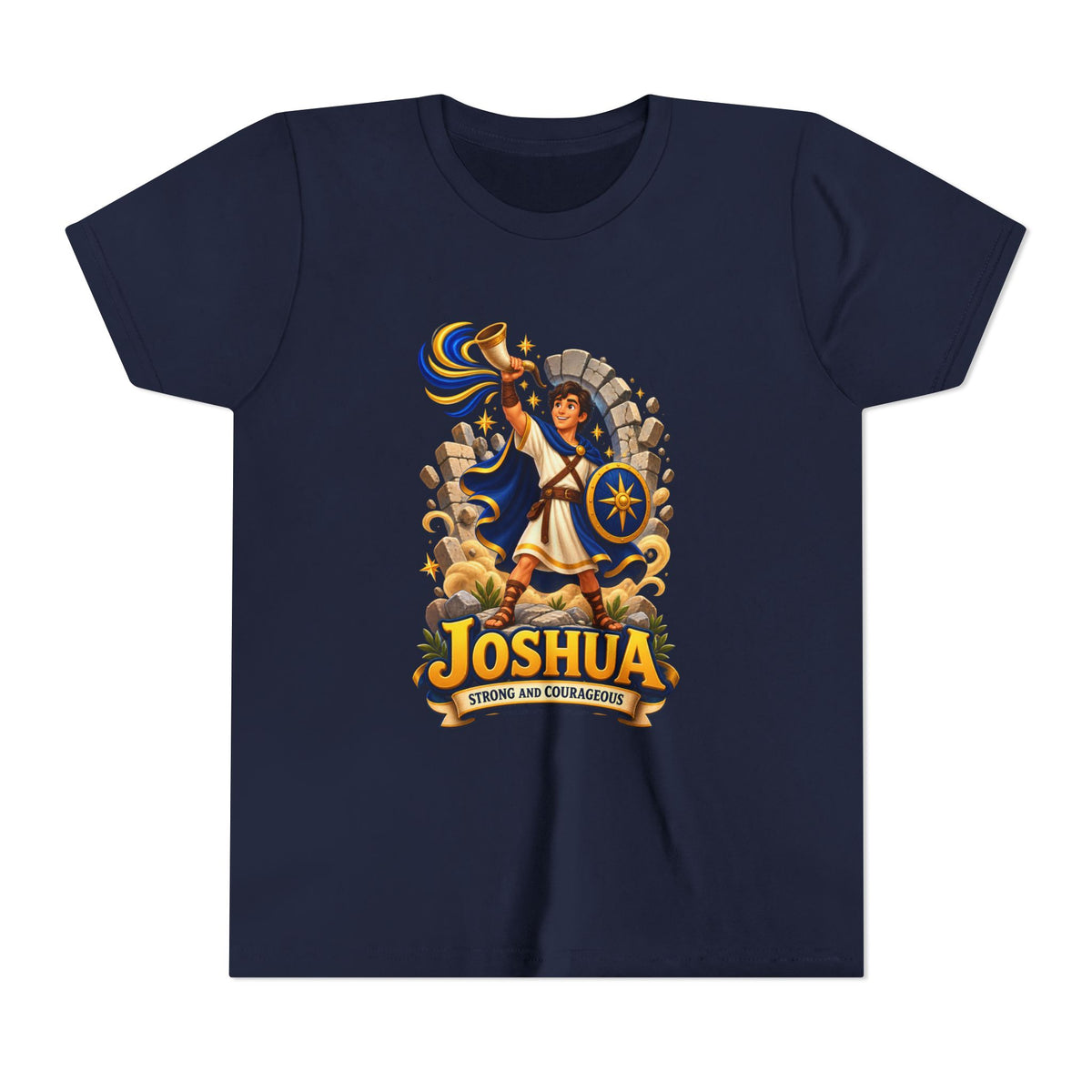 Joshua Kids T‑Shirt — ‘Strong and Courageous’ Biblical Warrior Youth Tee
