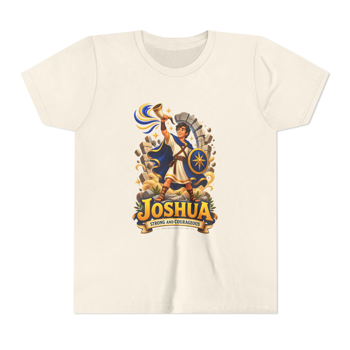 Joshua Kids T‑Shirt — ‘Strong and Courageous’ Biblical Warrior Youth Tee