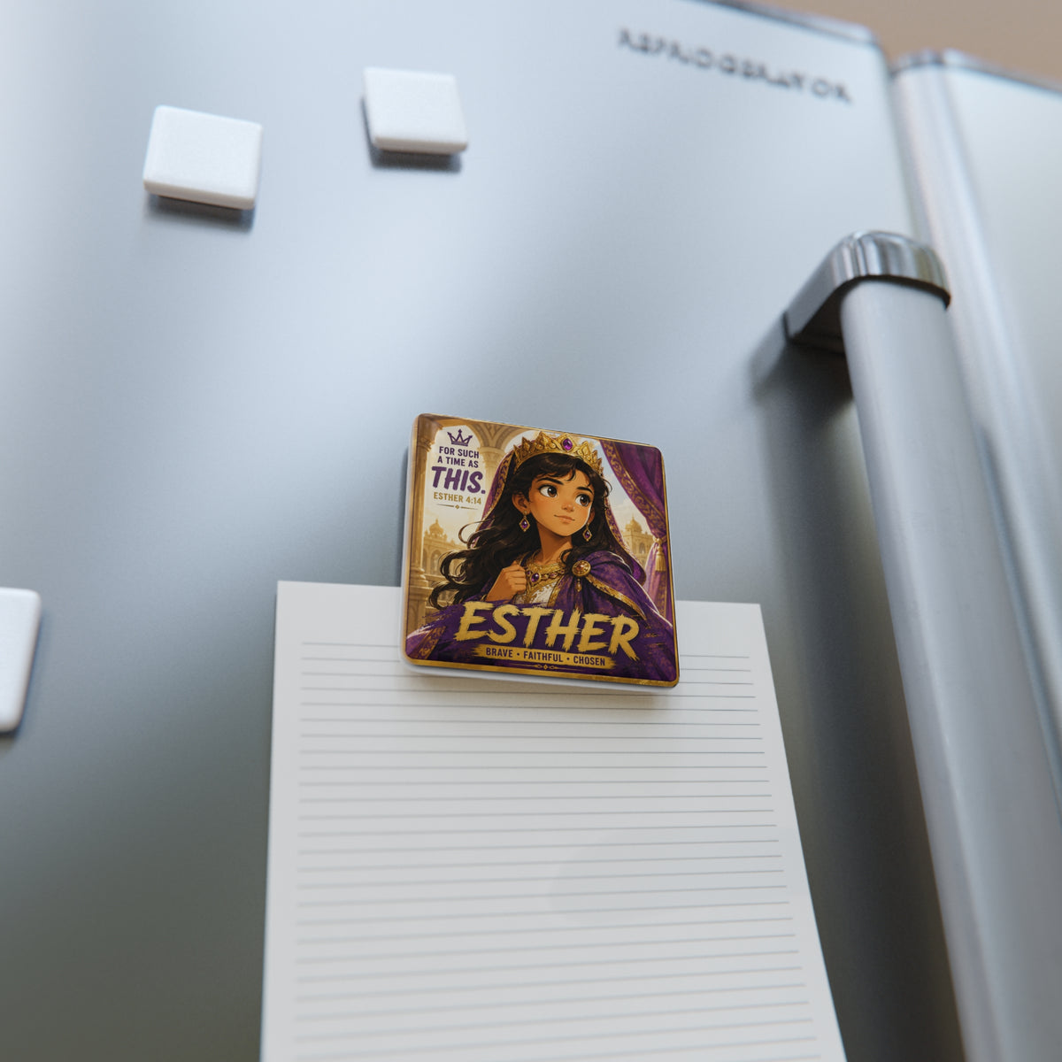 Esther Porcelain Square Magnet — "For Such a Time as This" (Esther 4:14)