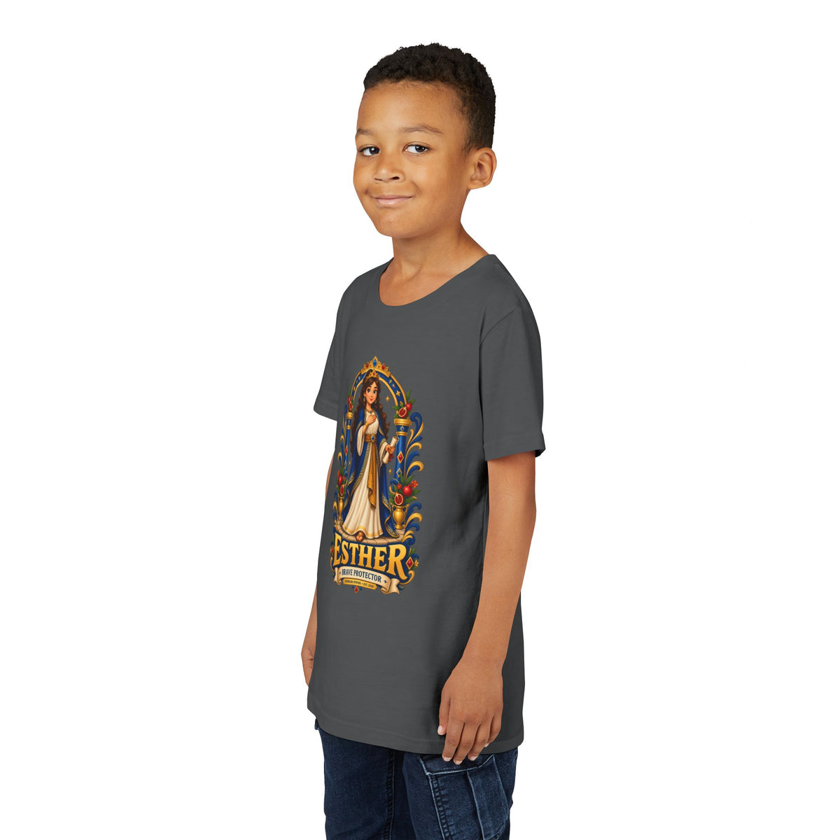 Youth Tee — "Esther" Illustrated Biblical Princess Graphic Shirt