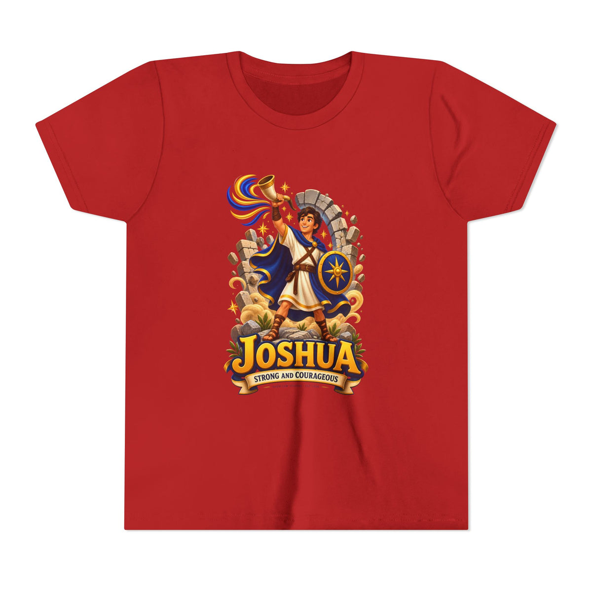 Joshua Kids T‑Shirt — ‘Strong and Courageous’ Biblical Warrior Youth Tee