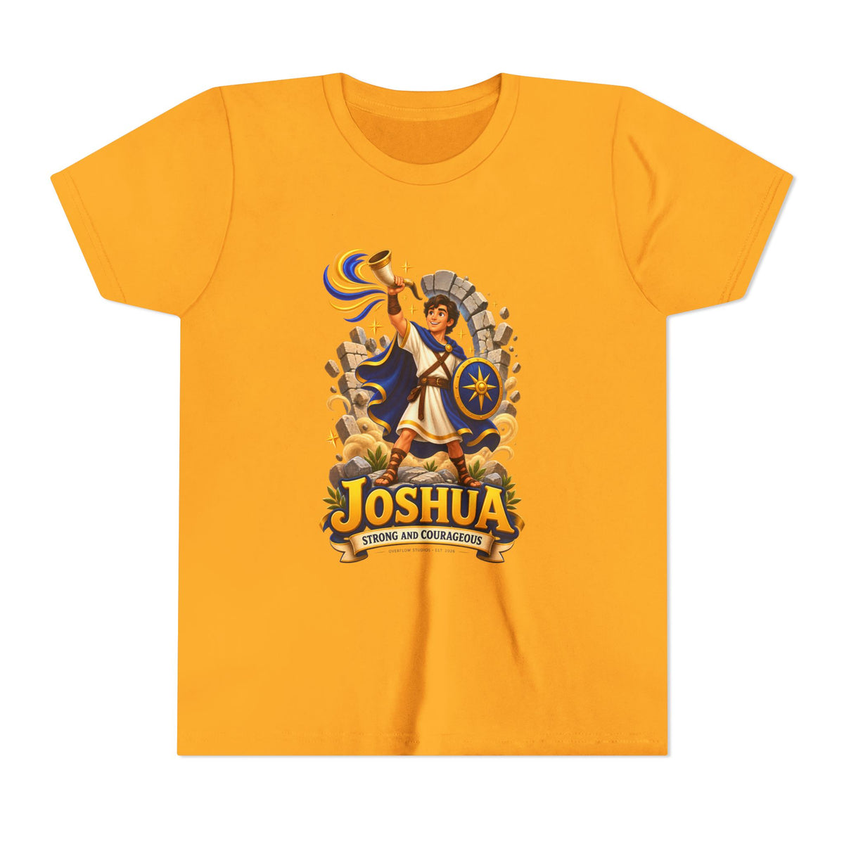 Joshua Kids T‑Shirt — ‘Strong and Courageous’ Biblical Warrior Youth Tee