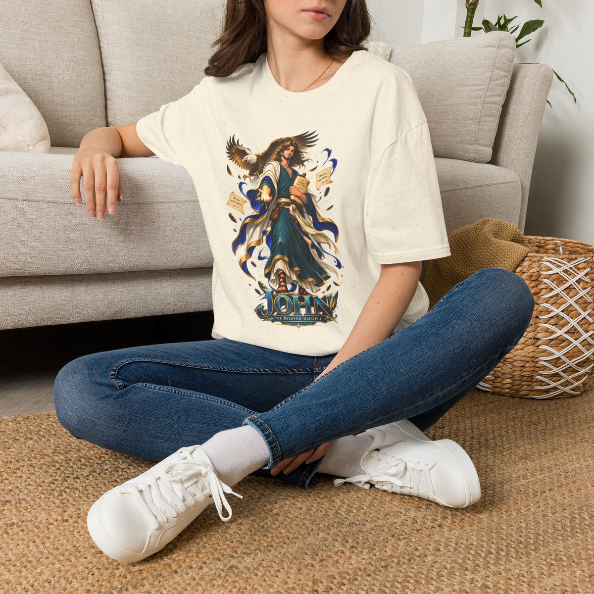 John T-Shirt — Inspirational Archangel Design with Eagle & Scrolls