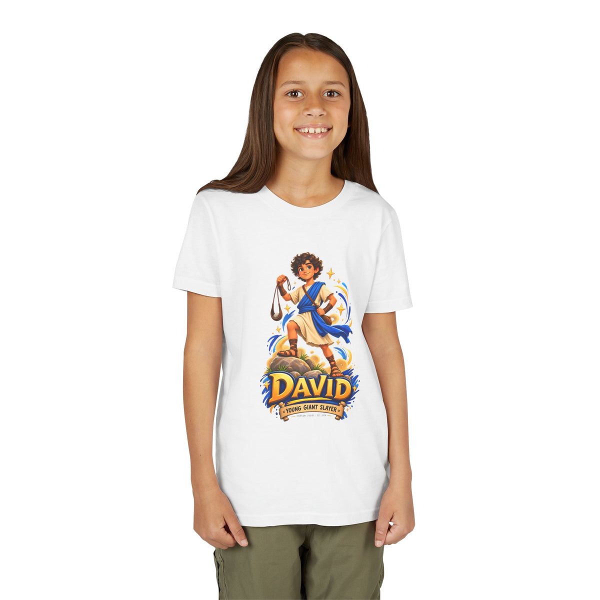 Youth Tee — “David” Biblical Kids Shirt (Courageous Little Hero)