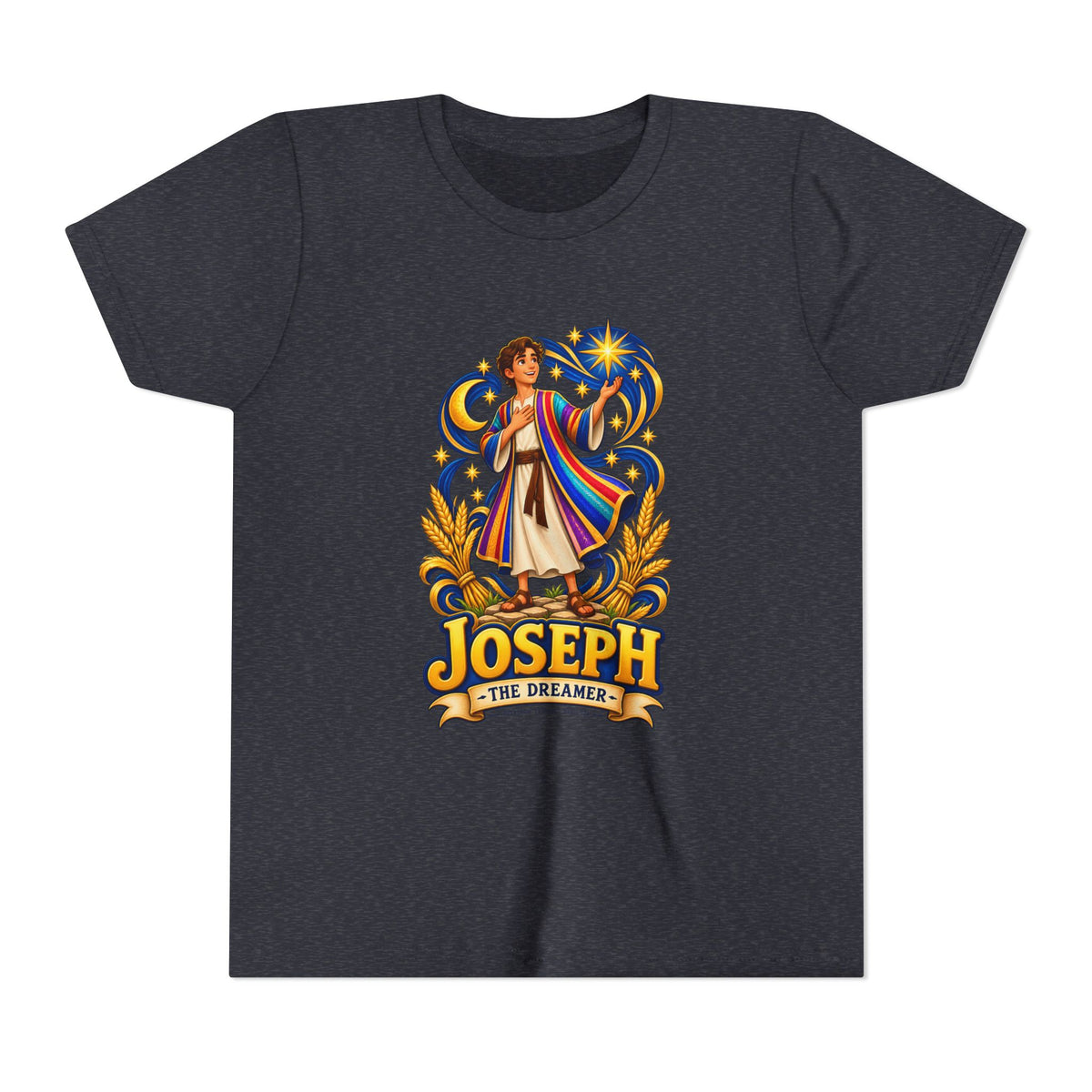 Joseph the Dreamer Youth T‑Shirt — Colorful Biblical Coat Design