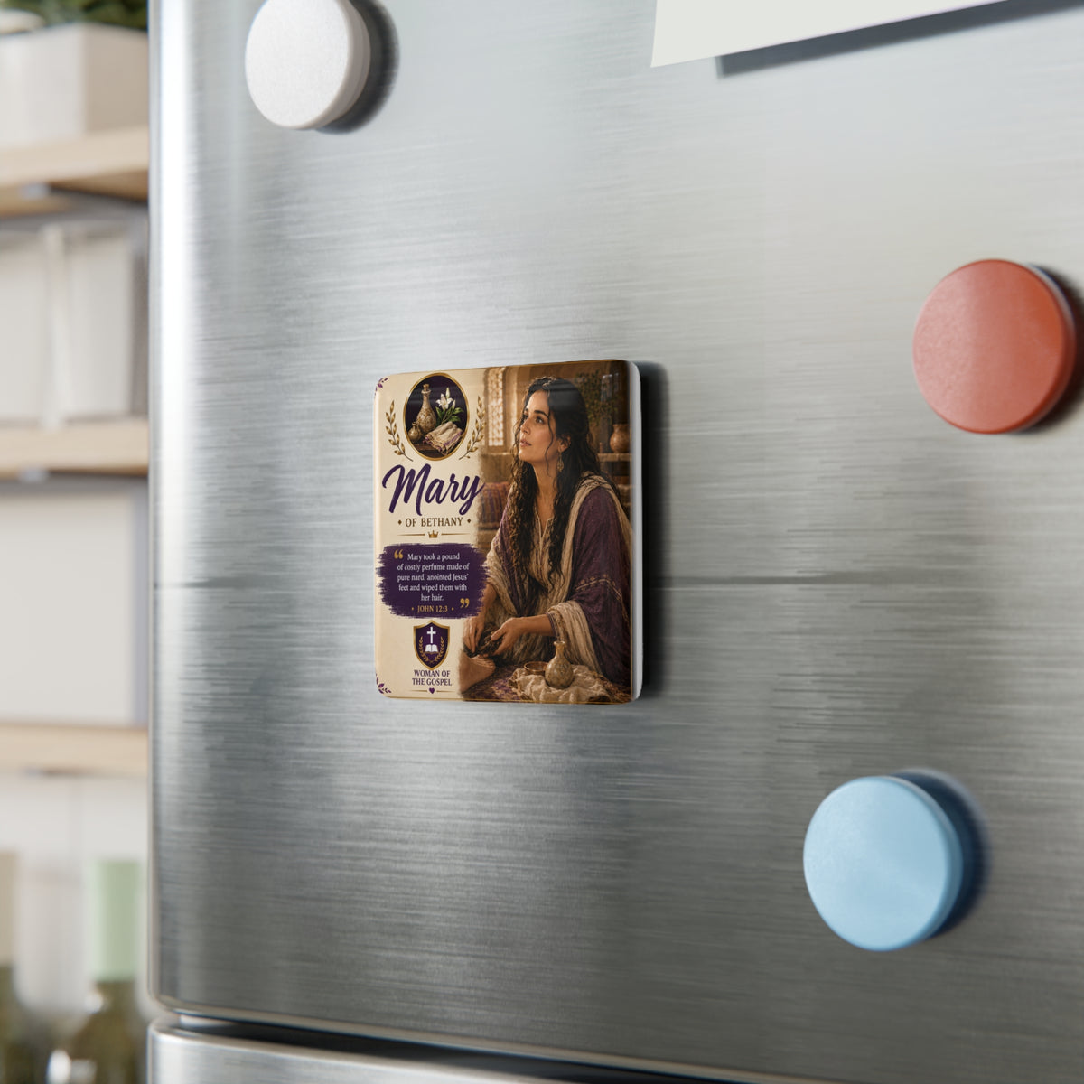 Mary of Bethany Porcelain Square Magnet — Religious Inspirational Decorative Magnet