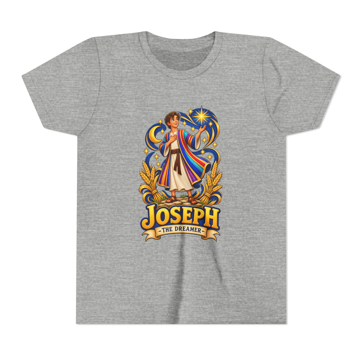 Joseph the Dreamer Youth T‑Shirt — Colorful Biblical Coat Design