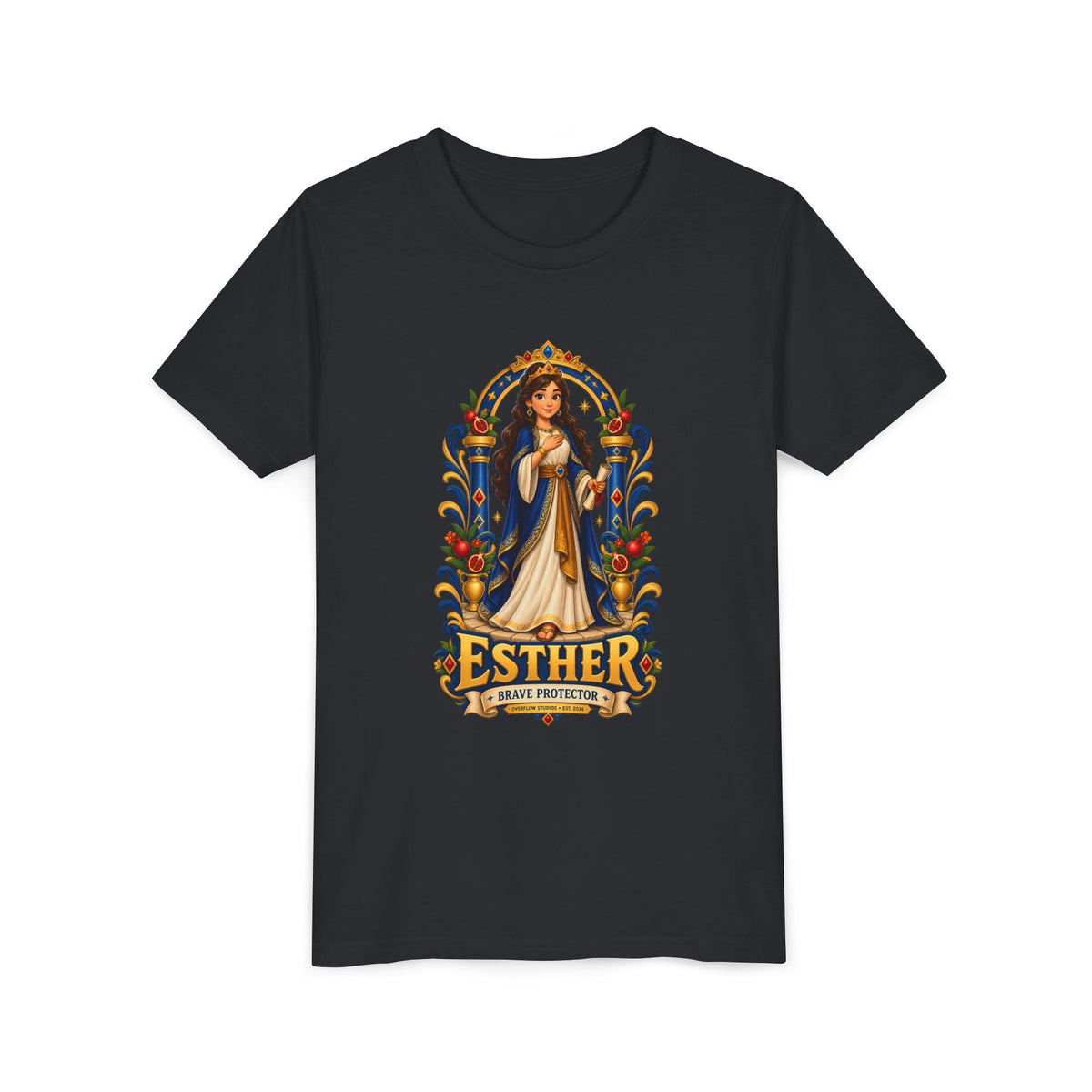 Youth Tee — "Esther" Illustrated Biblical Princess Graphic Shirt
