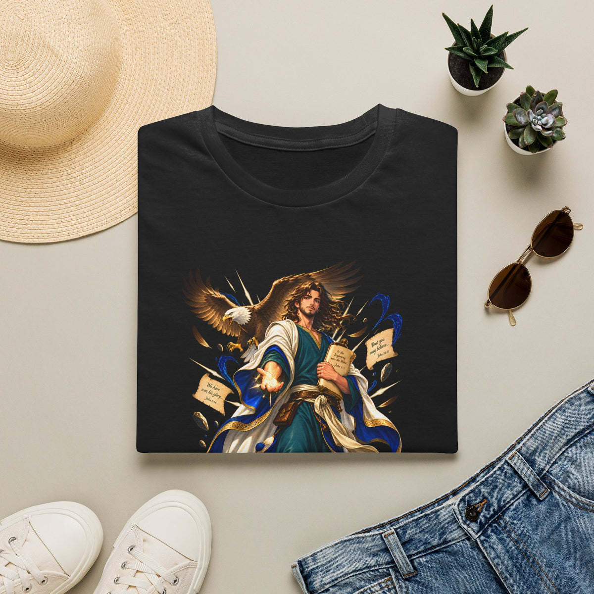 John T-Shirt — Inspirational Archangel Design with Eagle & Scrolls