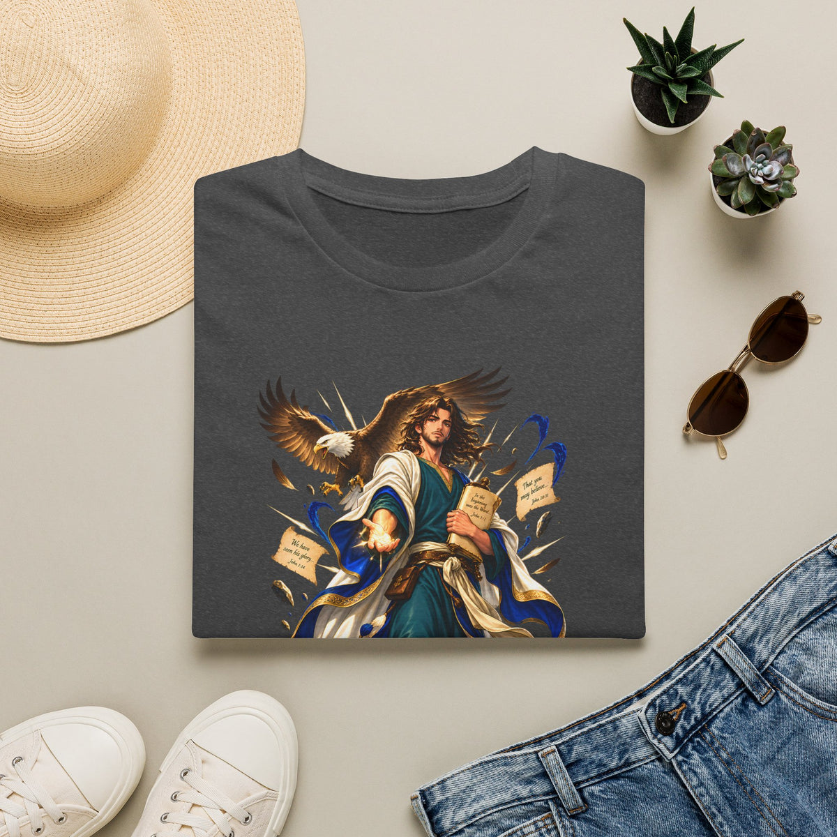 John T-Shirt — Inspirational Archangel Design with Eagle & Scrolls