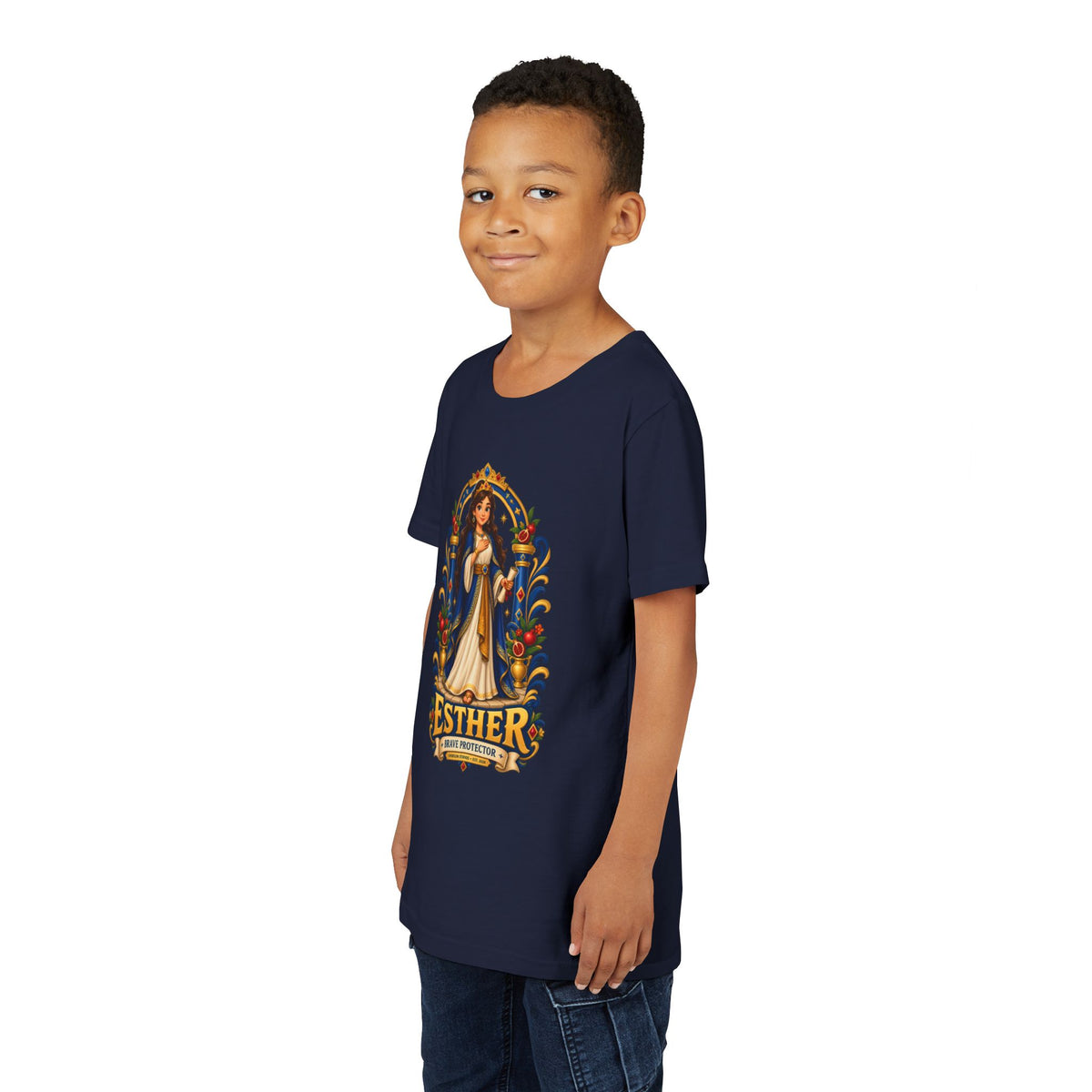 Youth Tee — "Esther" Illustrated Biblical Princess Graphic Shirt