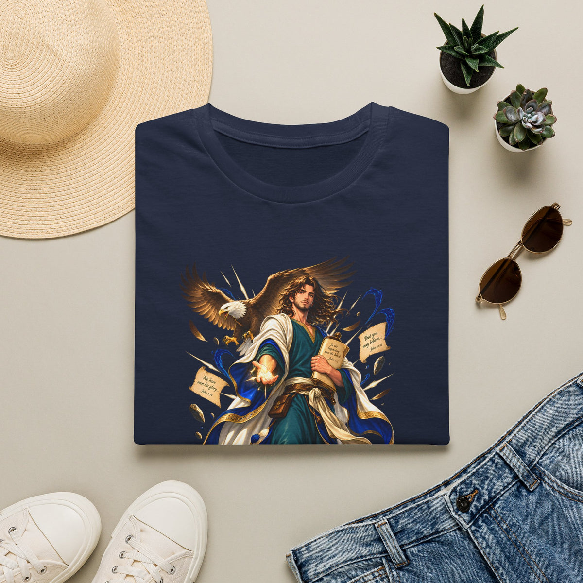 John T-Shirt — Inspirational Archangel Design with Eagle & Scrolls