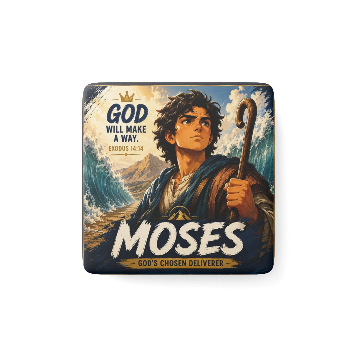 Moses Porcelain Square Magnet — "God Will Make A Way" Exodus 14:14 Christian Scripture Magnet
