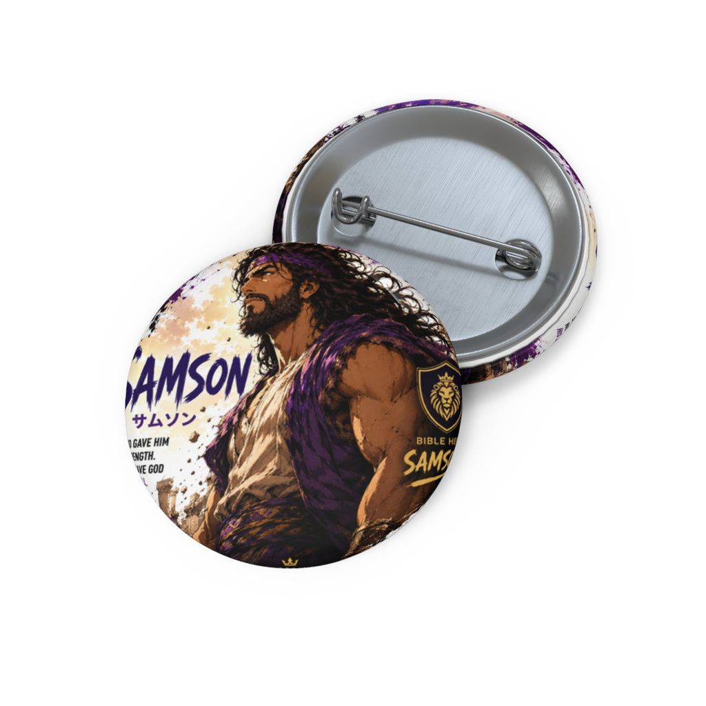 Samson Illustration Pin Button — Bible Hero Lapel Pin for Faith-Based Gifts