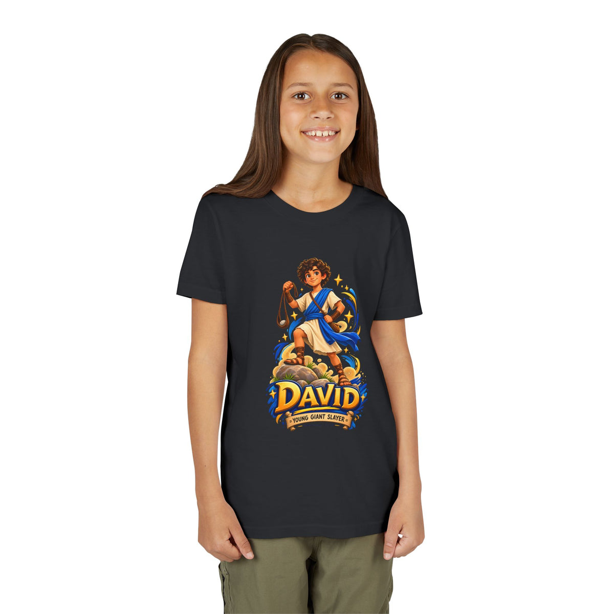 Youth Tee — “David” Biblical Kids Shirt (Courageous Little Hero)
