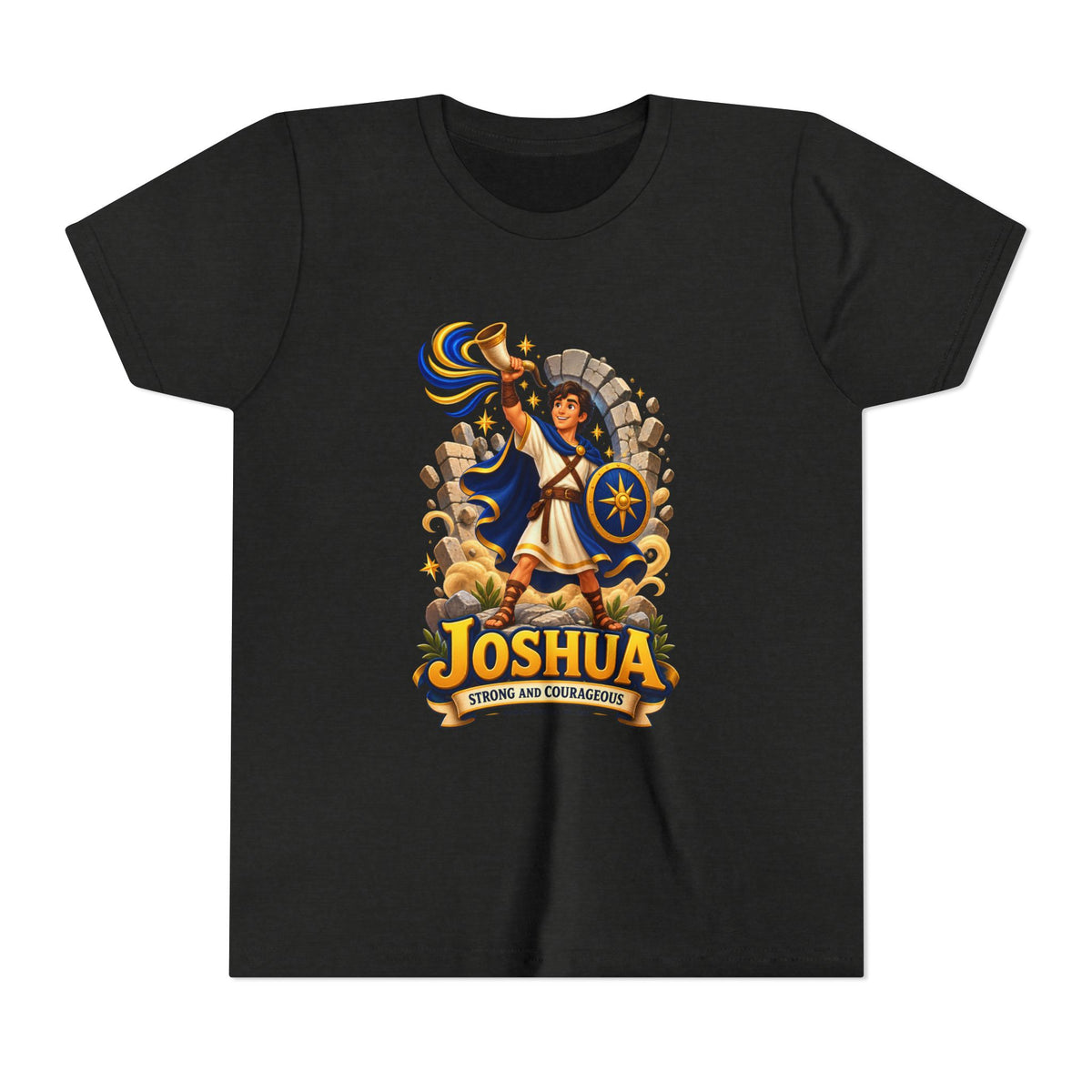Joshua Kids T‑Shirt — ‘Strong and Courageous’ Biblical Warrior Youth Tee
