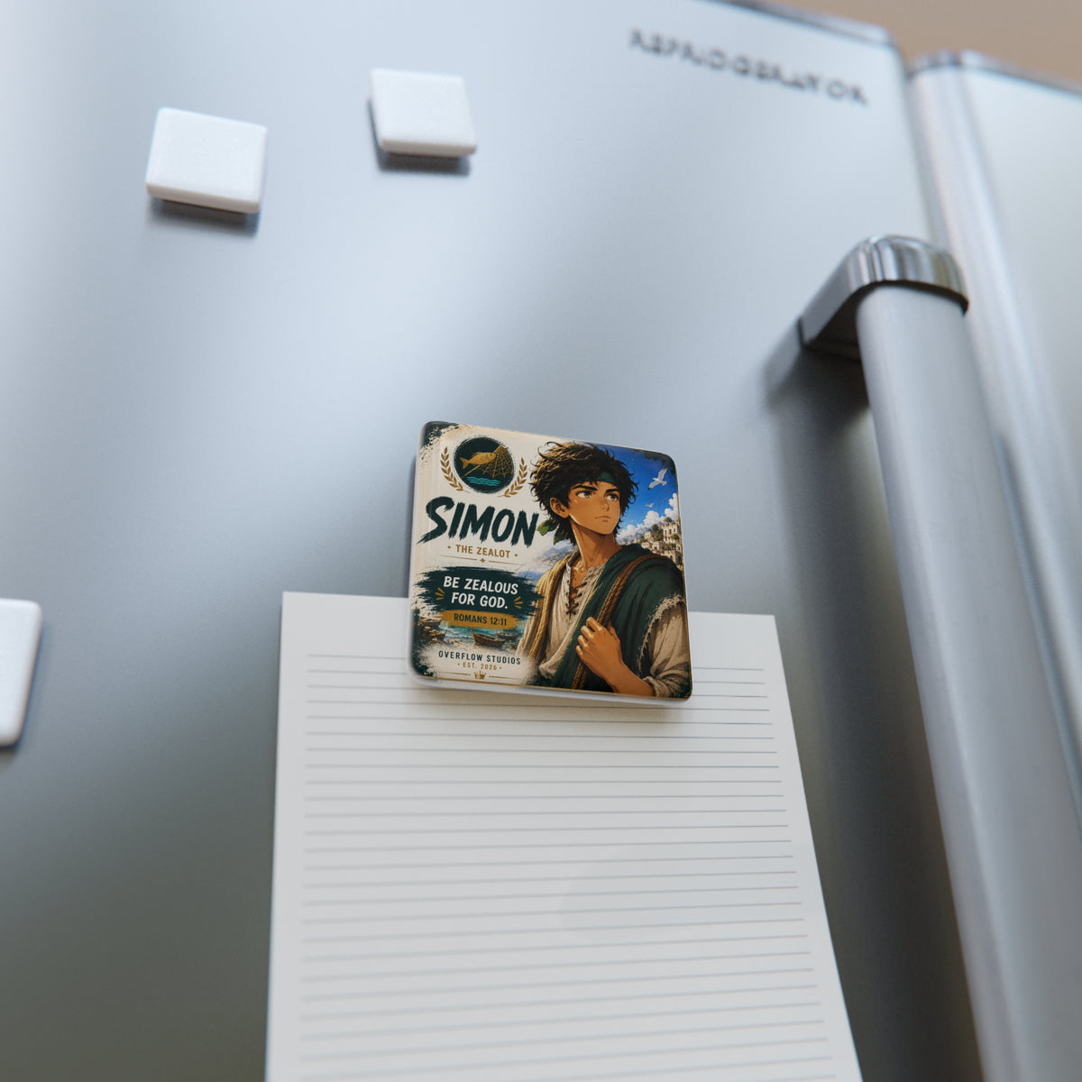 Simon Porcelain Square Magnet — "Be Zealous for God" Christian Faith Magnet (Romans 12:11)