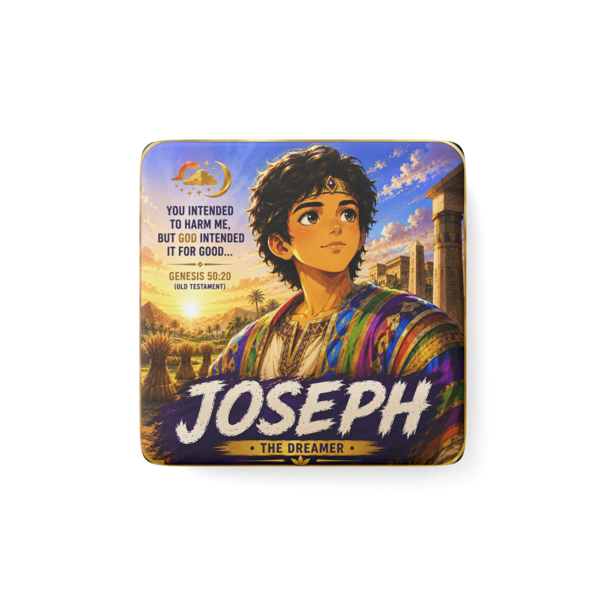 Joseph The Dreamer Porcelain Square Magnet — Inspirational Bible Verse (Genesis 50:20)